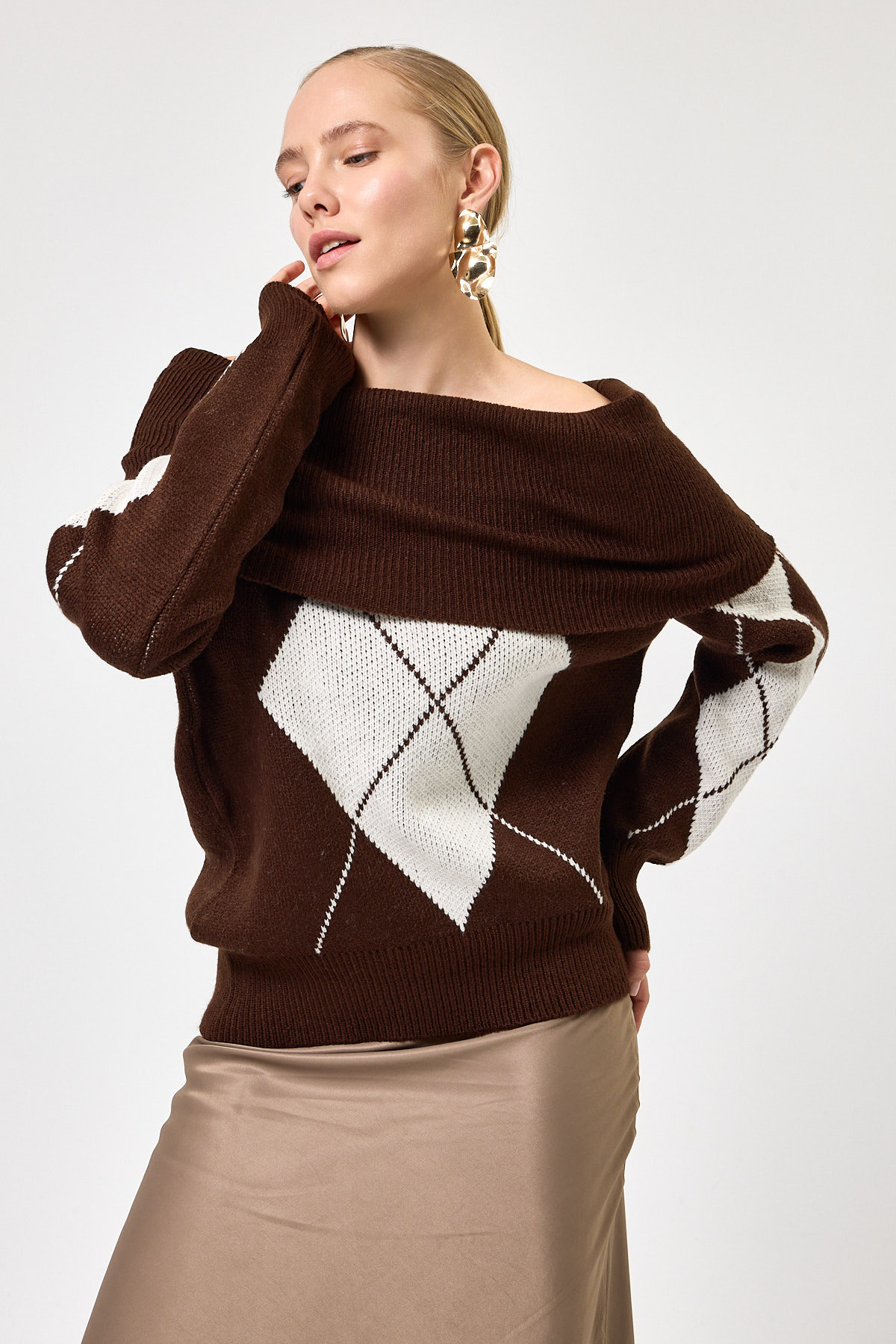 2123 Baklava Desenli Kazak Kahve-Bej - RAYS (1)