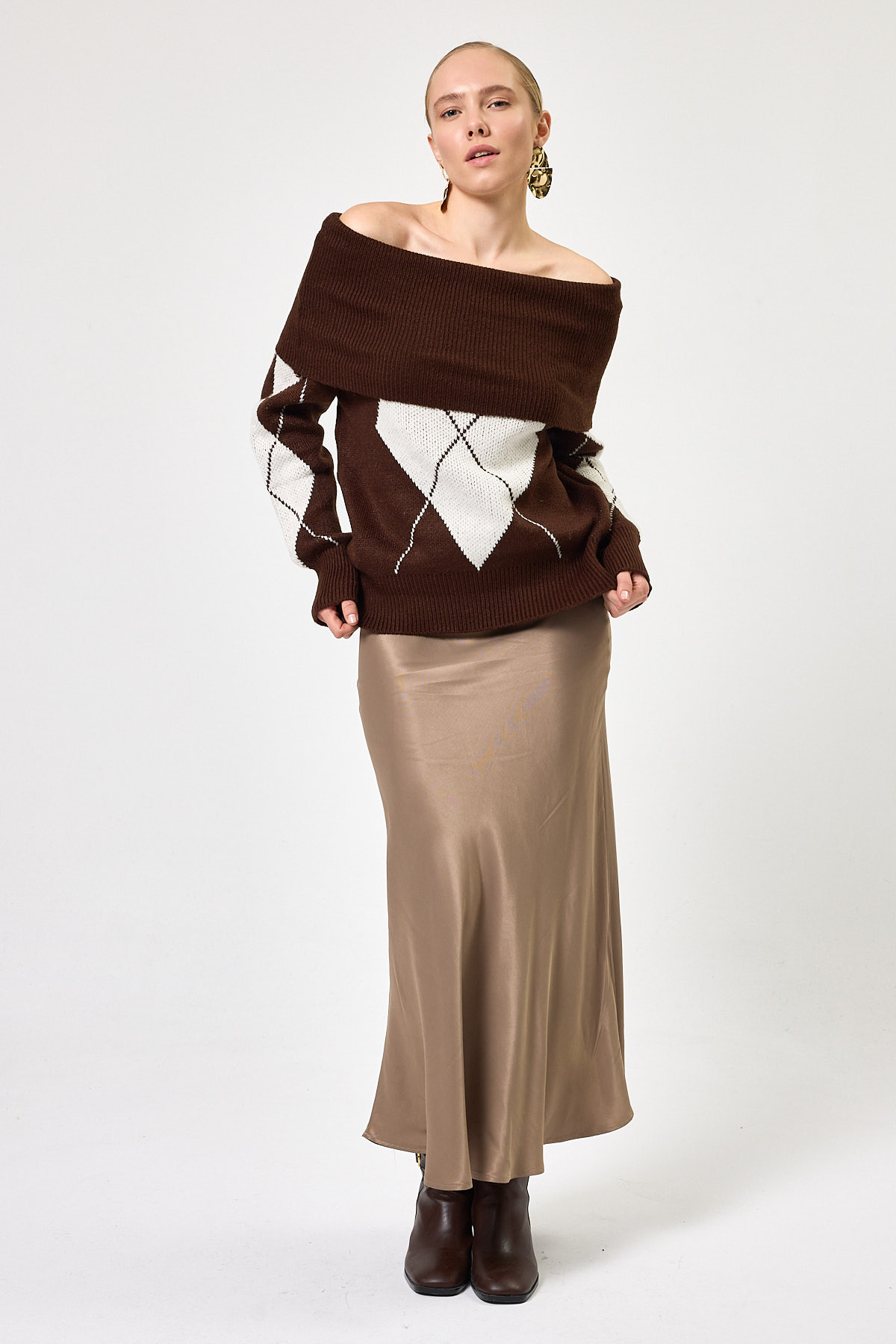 2123 Baklava Desenli Kazak Kahve-Bej - RAYS