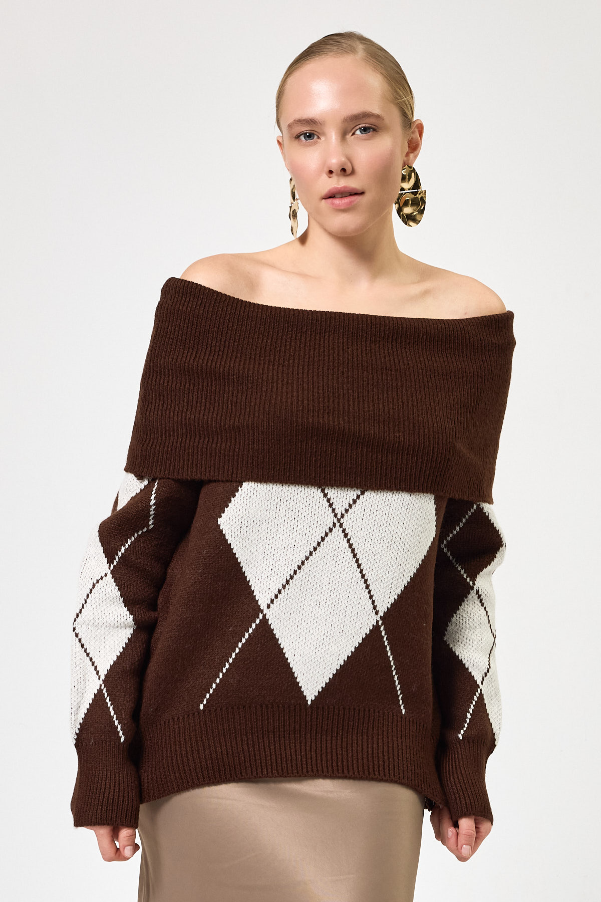 2123 Baklava Desenli Kazak Kahve-Bej - 7