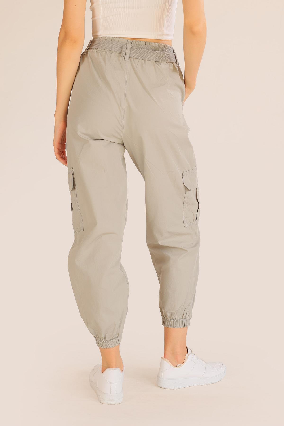 5031 Kemer Detay Paraşüt Pantolon Açık Gri - 7