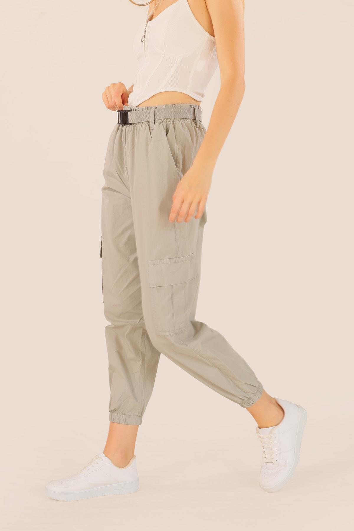 Açık Gri Kemer Detay Paraşüt Pantolon 5031 - 5