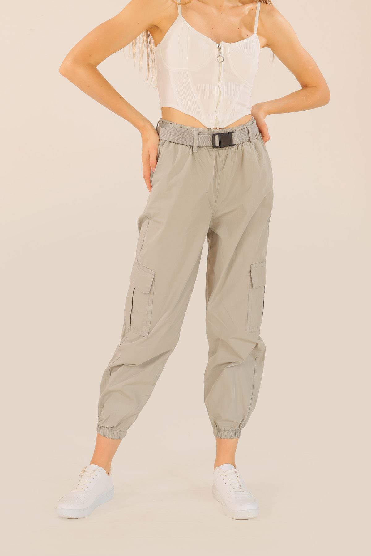 Açık Gri Kemer Detay Paraşüt Pantolon 5031 - 6
