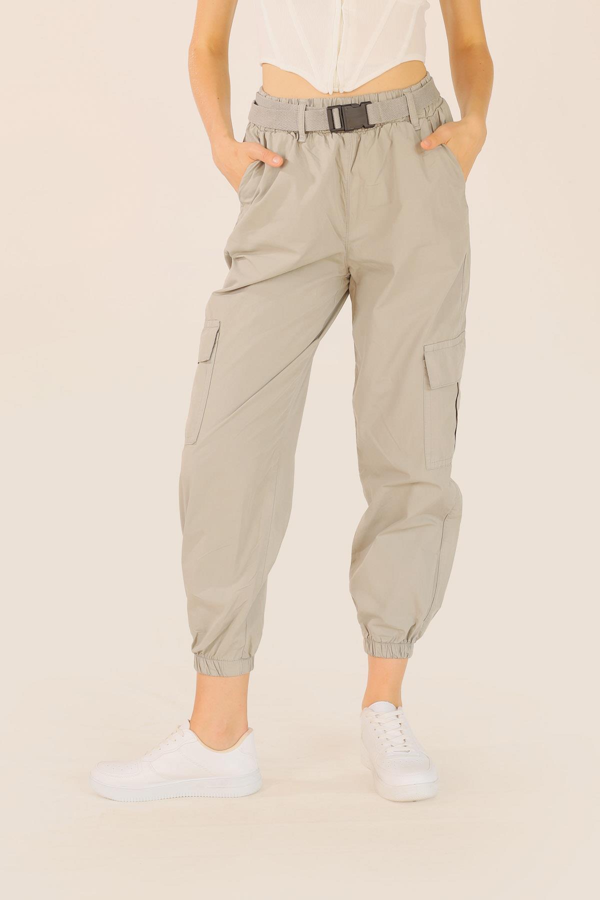 Açık Gri Kemer Detay Paraşüt Pantolon 5031 - 8