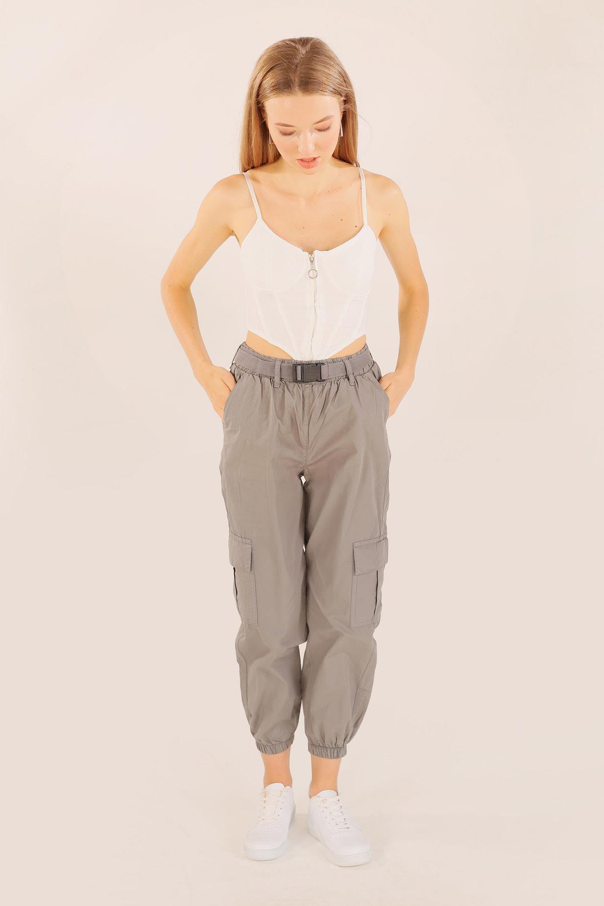 5031 Kemer Detay Paraşüt Pantolon Antrasit - 2