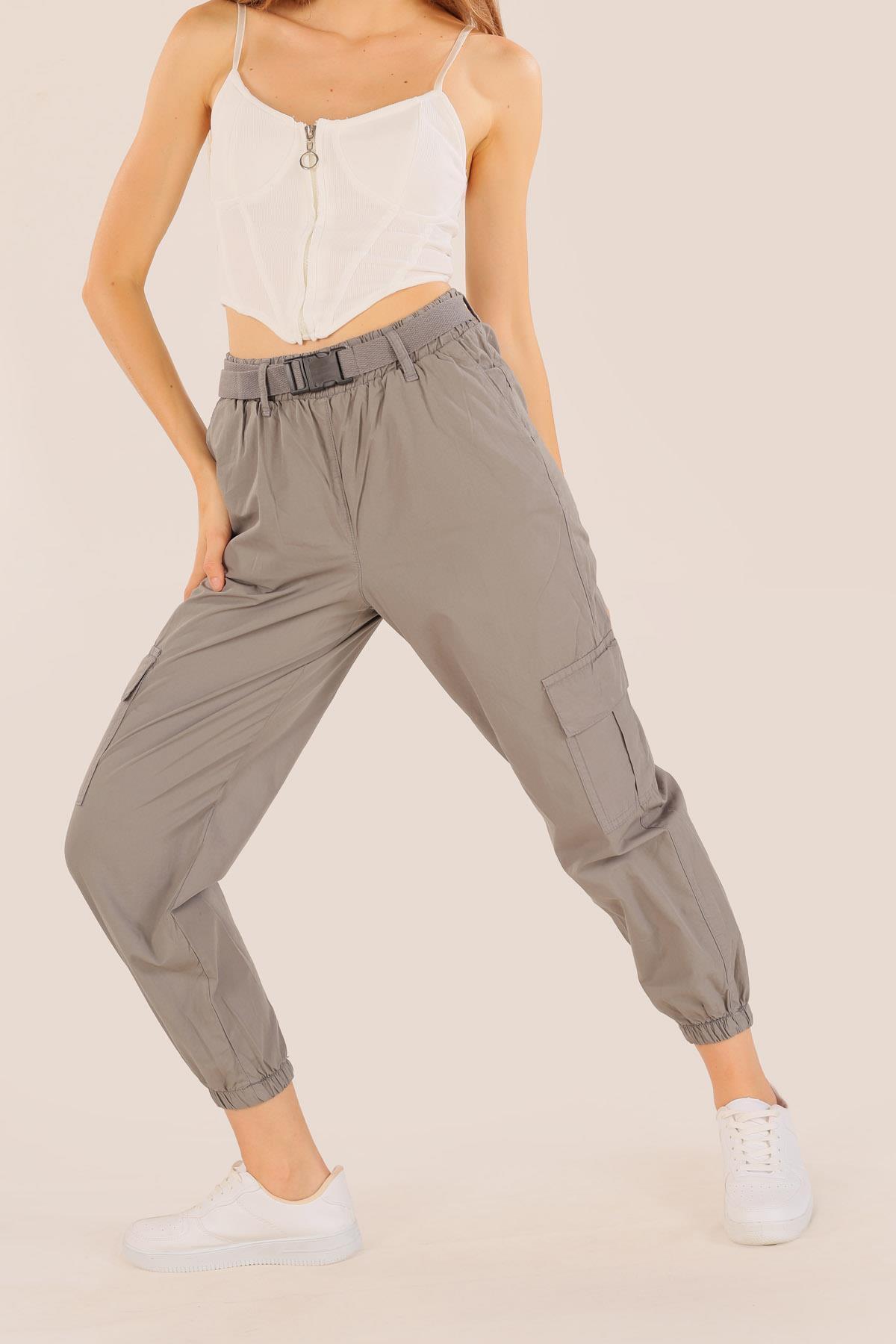 5031 Kemer Detay Paraşüt Pantolon Antrasit - 5