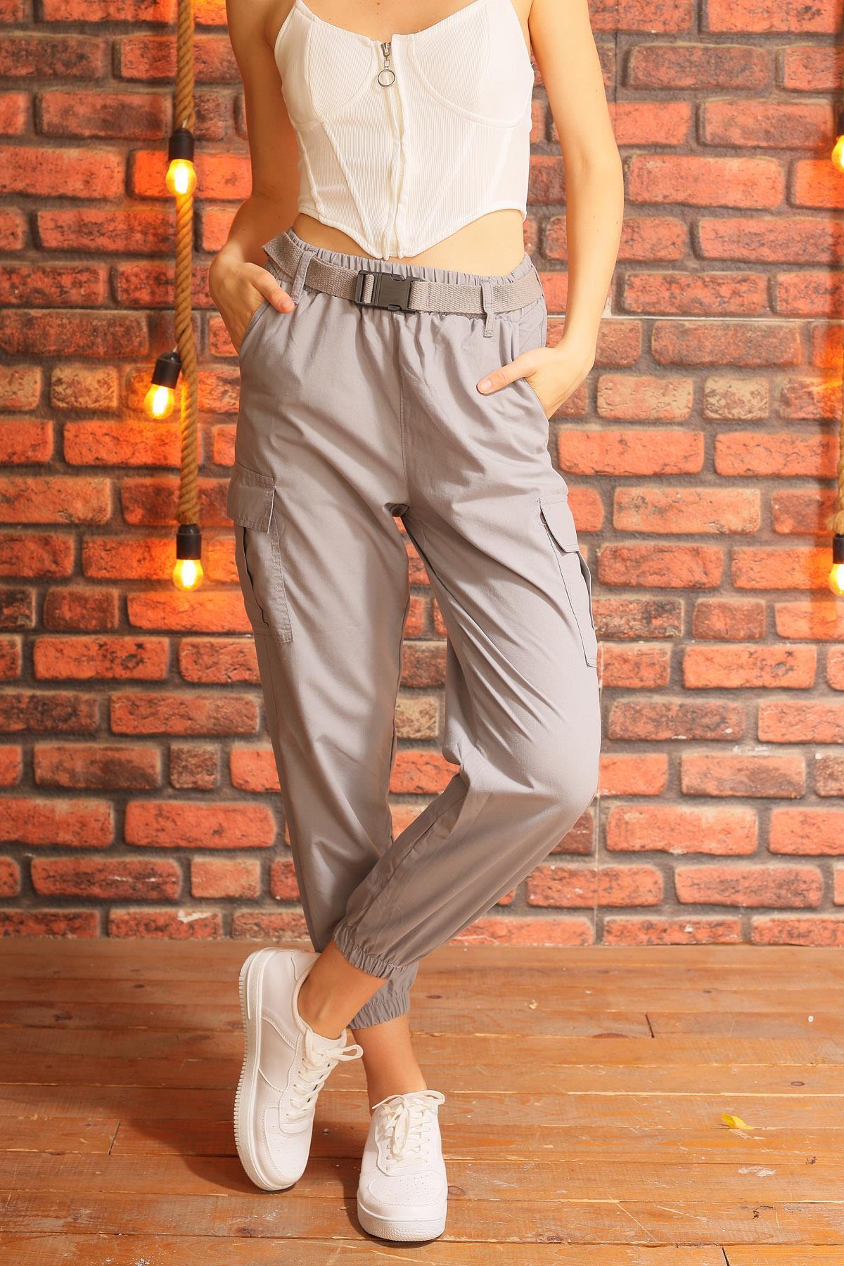 Gri Kemer Detay Paraşüt Pantolon 5031 - 1