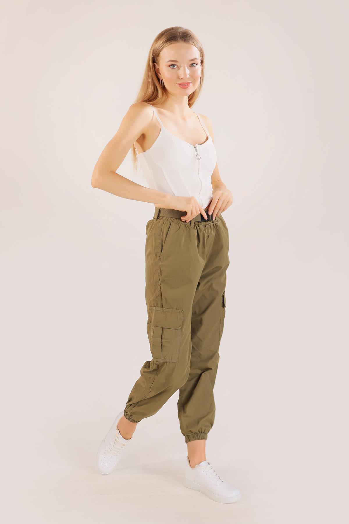 5031 Kemer Detay Paraşüt Pantolon Haki - 1