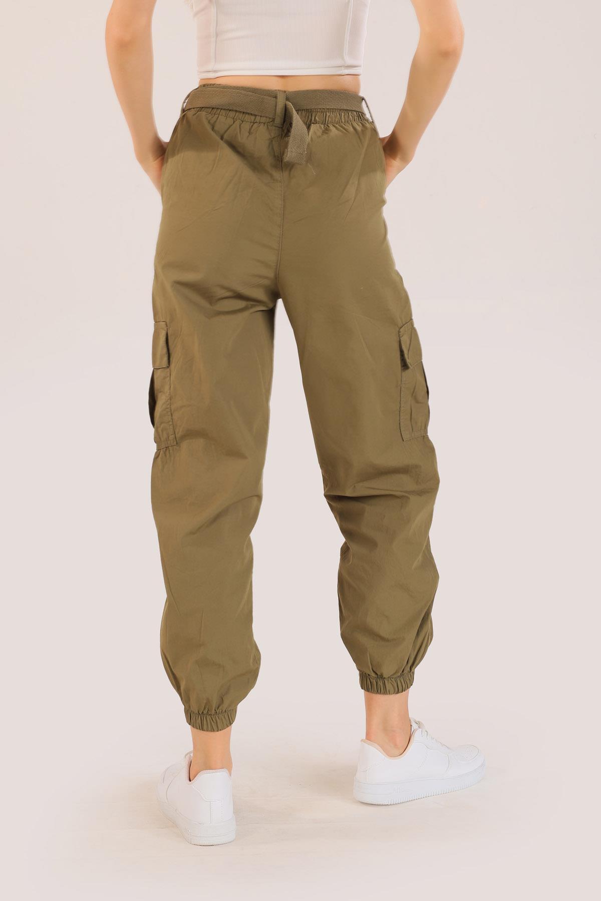 5031 Kemer Detay Paraşüt Pantolon Haki - 5