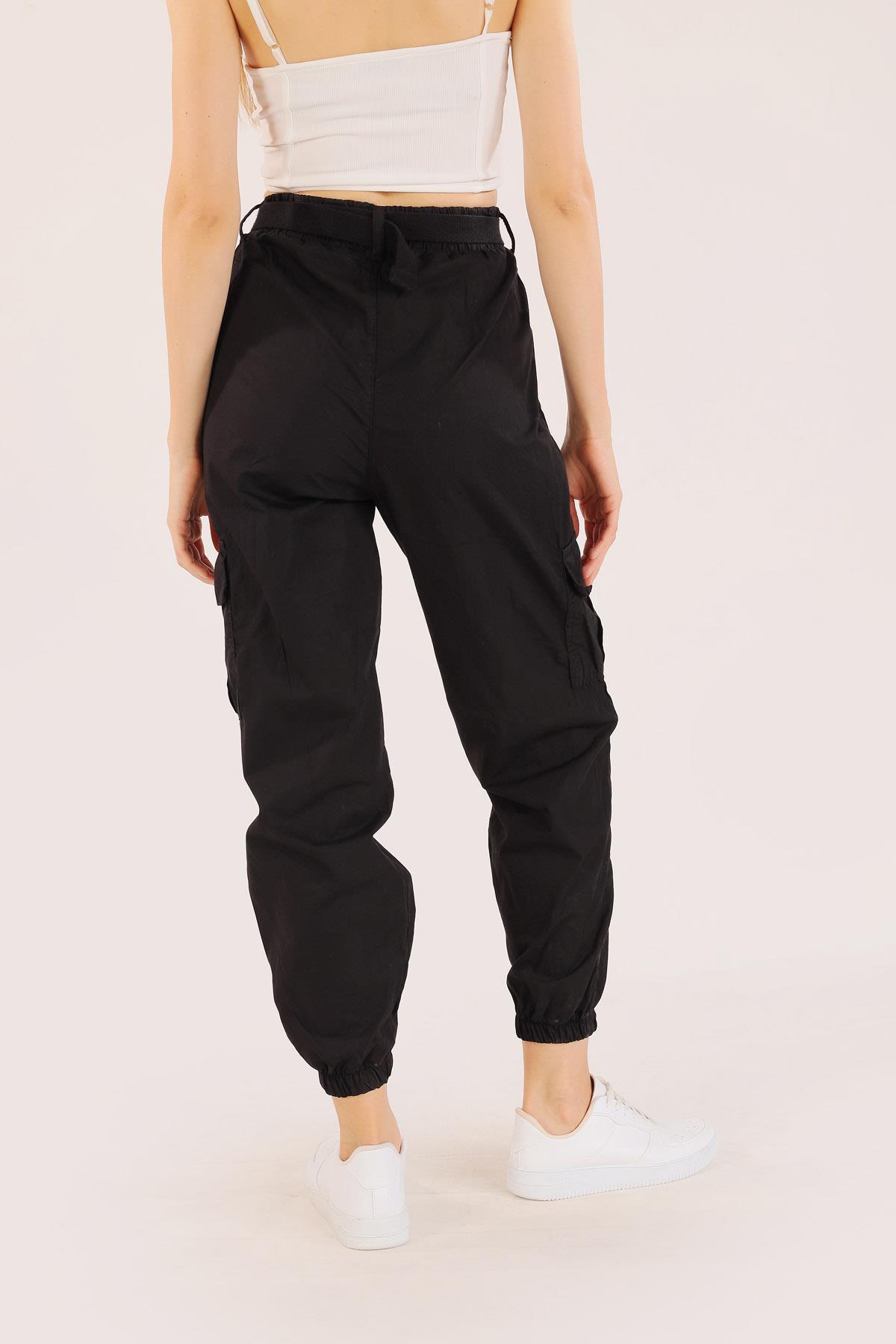 Siyah Kemer Detay Paraşüt Pantolon 5031 - 5