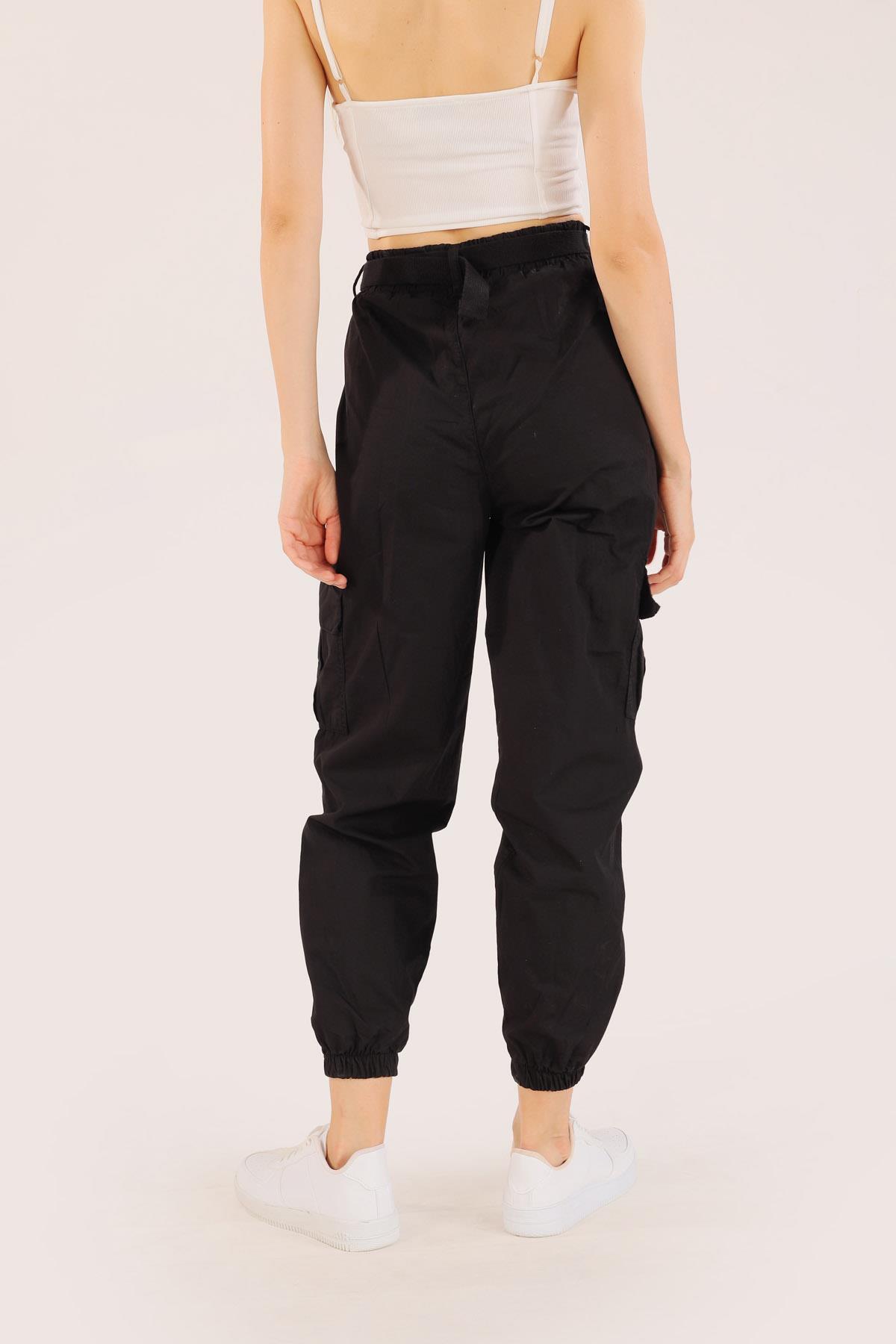 Siyah Kemer Detay Paraşüt Pantolon 5031 - 6