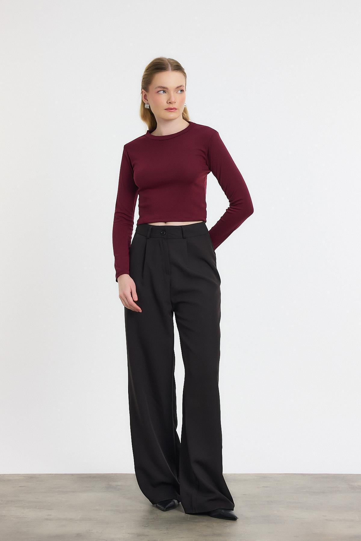 2132 Bisiklet Yaka Bluz Bordo - RAYS