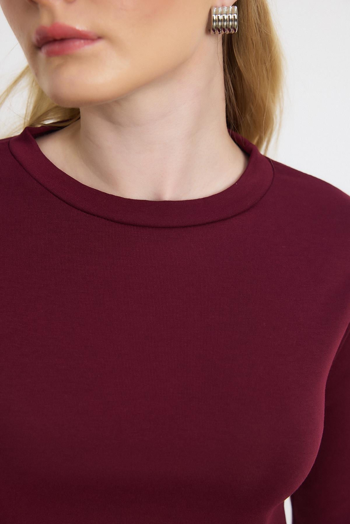 2132 Bisiklet Yaka Bluz Bordo - 4