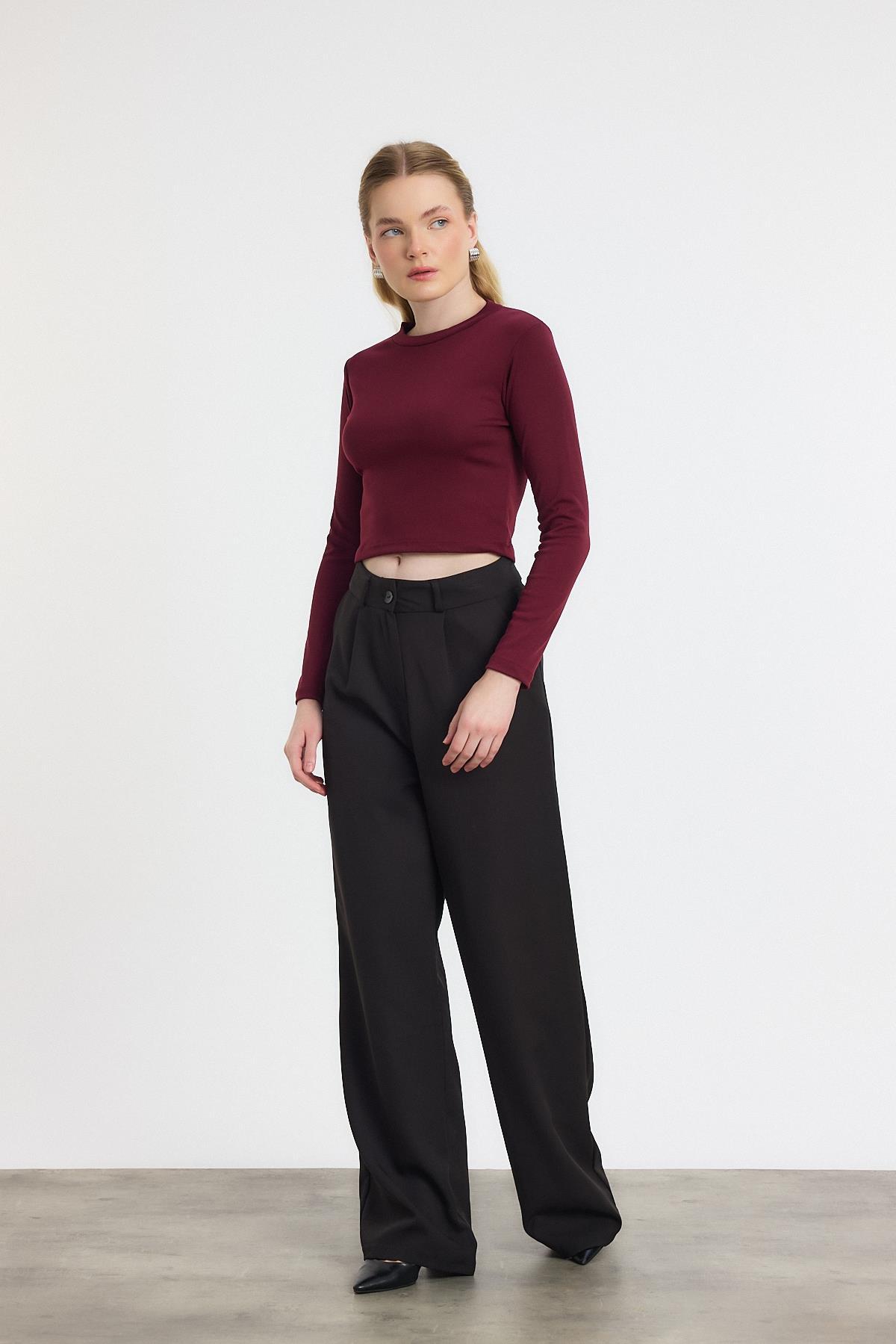 2132 Bisiklet Yaka Bluz Bordo - 7