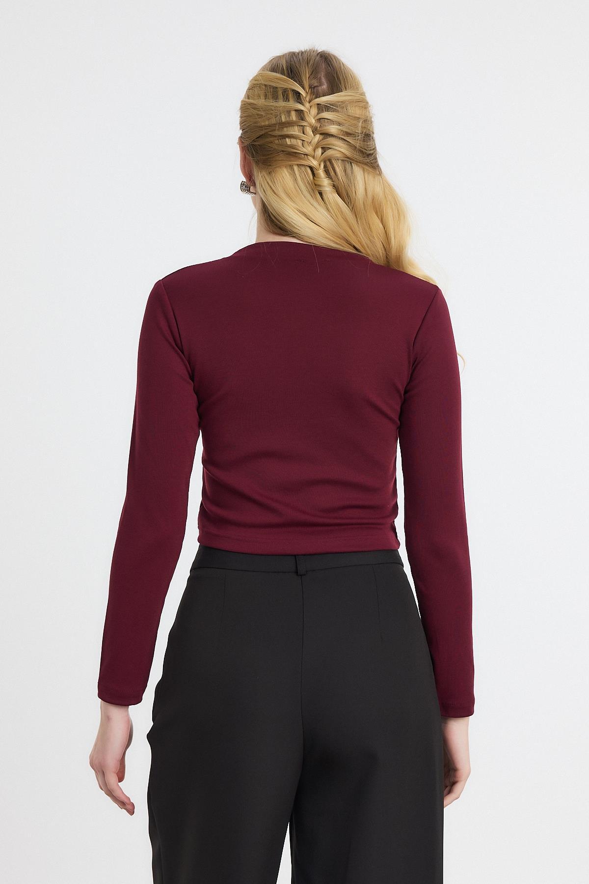 2132 Bisiklet Yaka Bluz Bordo - 5