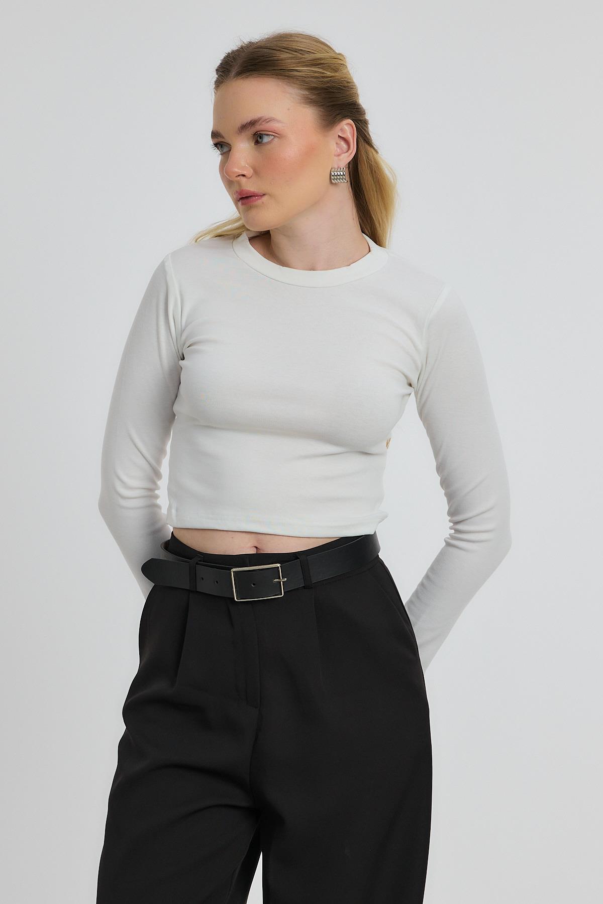 2132 Bisiklet Yaka Bluz Ekru - 6