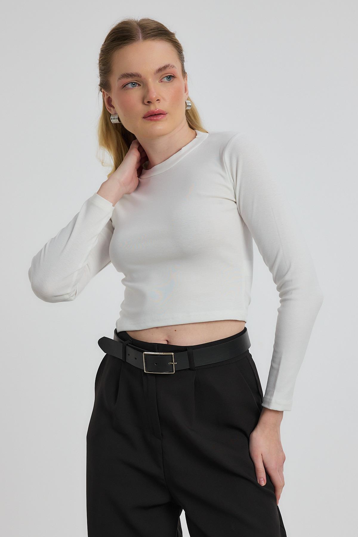 Ekru Bisiklet Yaka Bluz 2132 