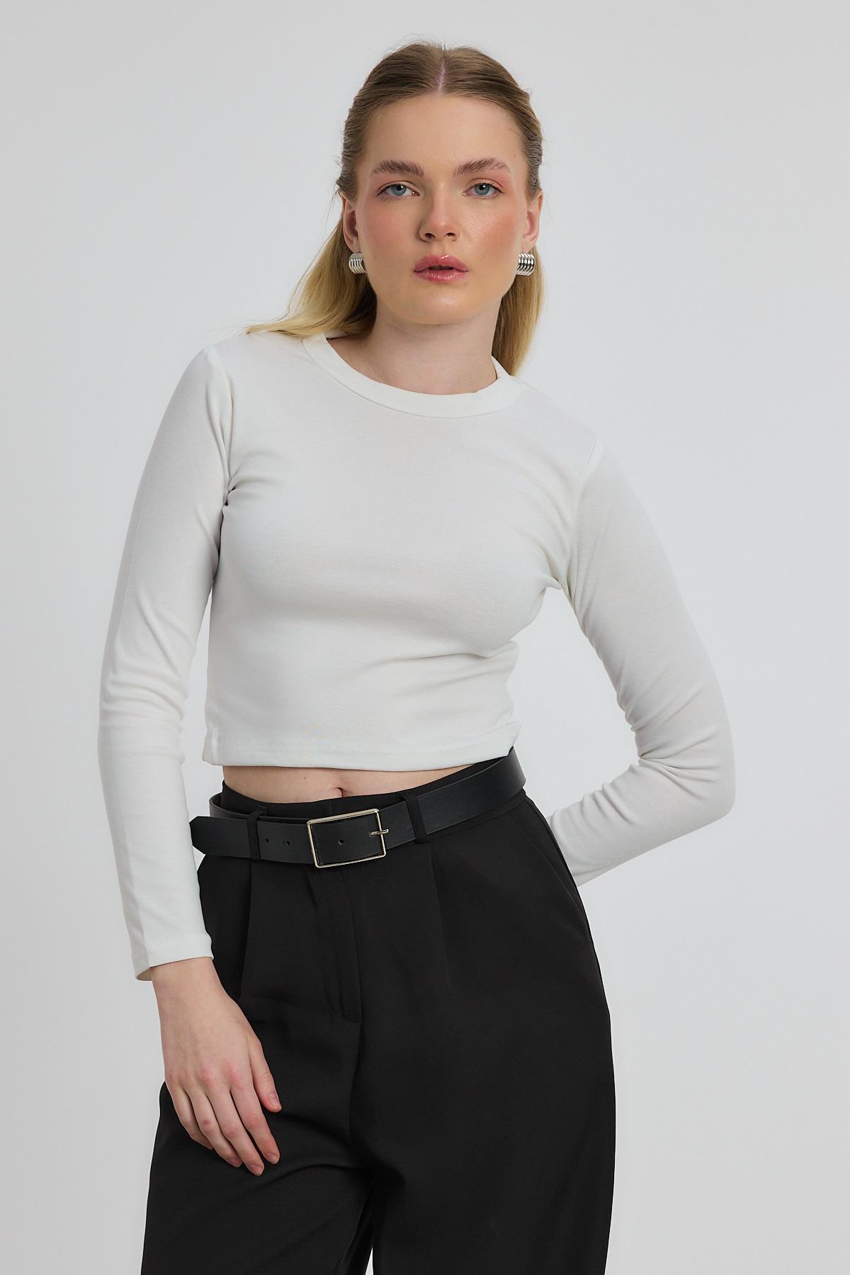 Ekru Bisiklet Yaka Bluz 2132 - 3