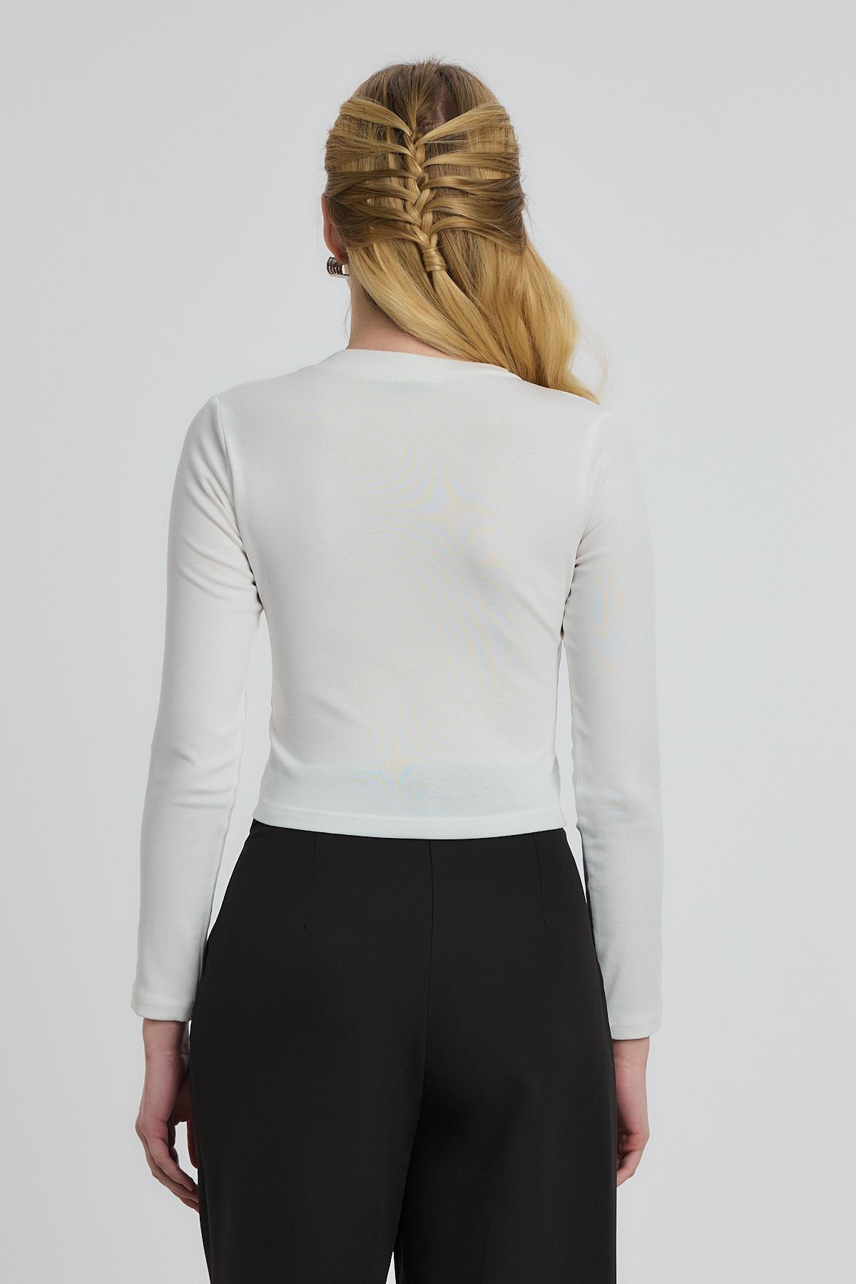 Ekru Bisiklet Yaka Bluz 2132 - 5