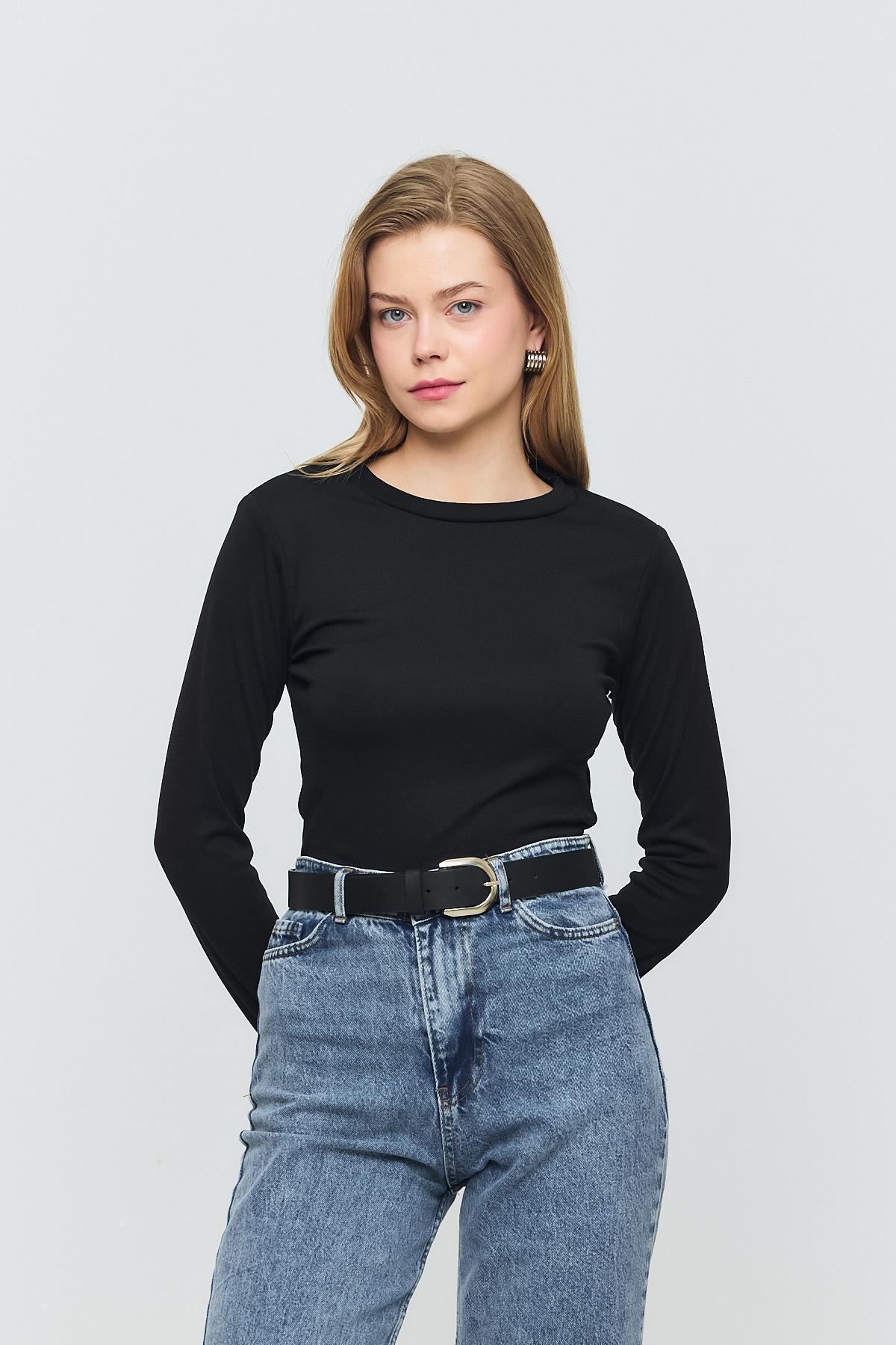 2132 Bisiklet Yaka Bluz Siyah - RAYS