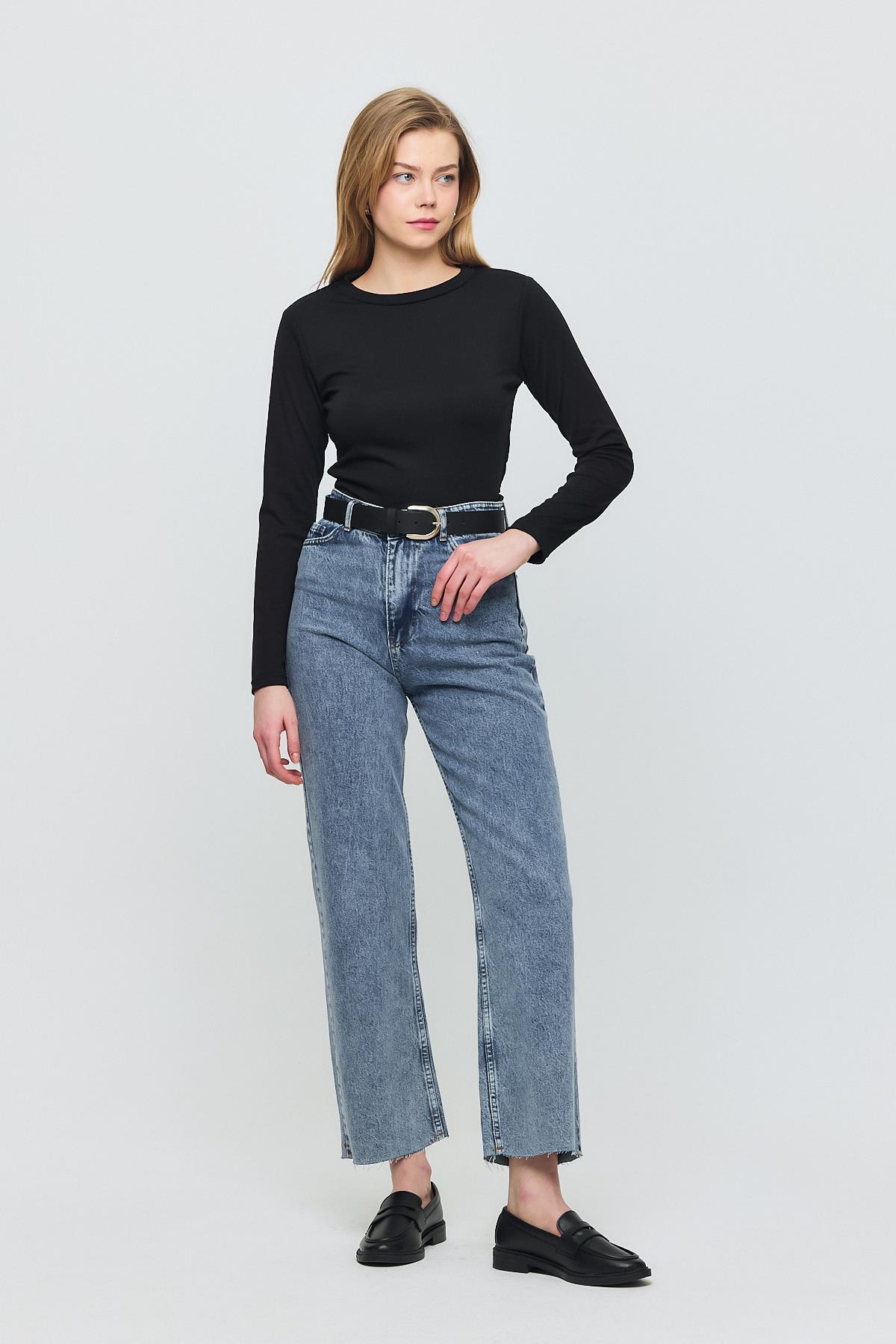 2132 Bisiklet Yaka Bluz Siyah - 3