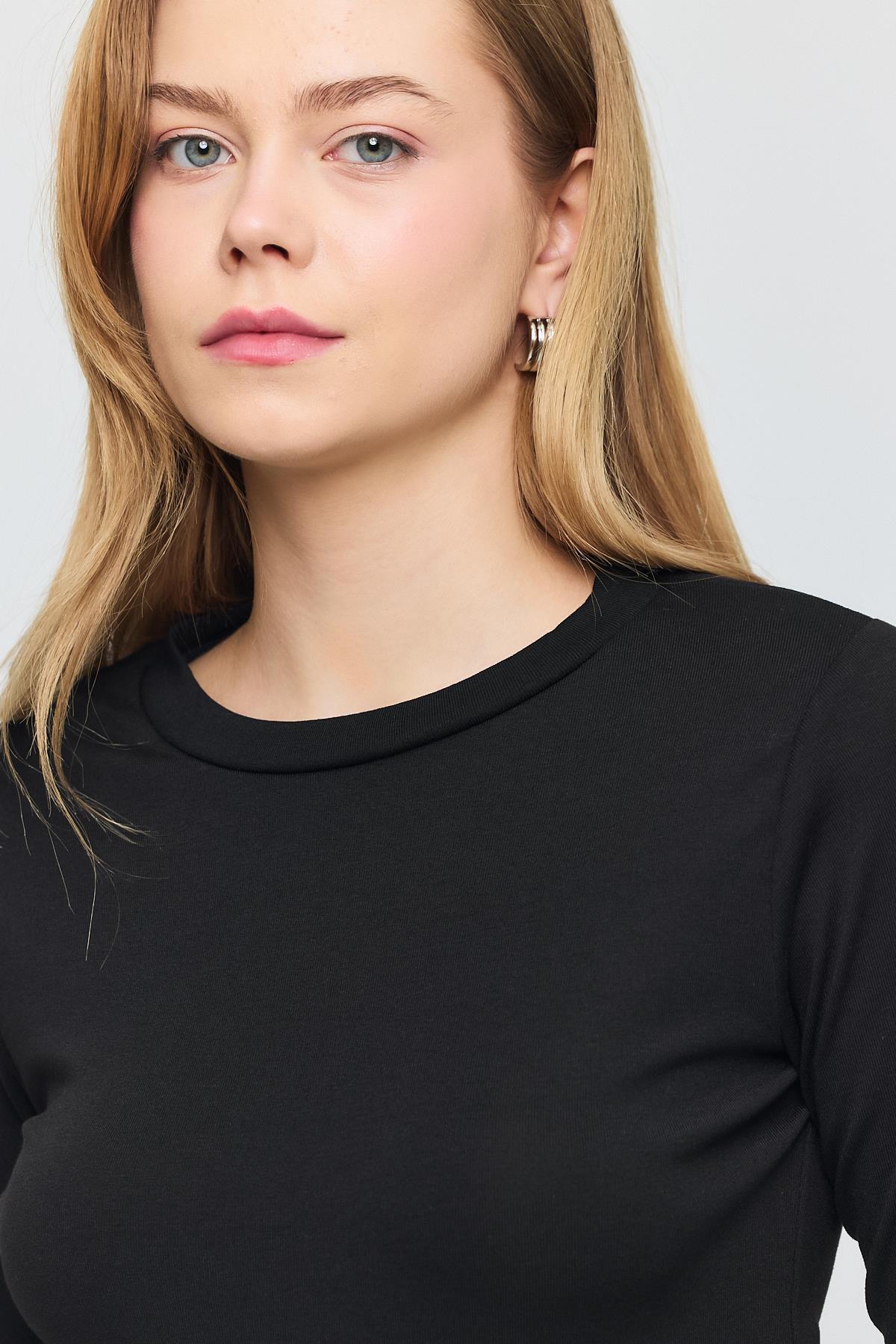 2132 Bisiklet Yaka Bluz Siyah - 4