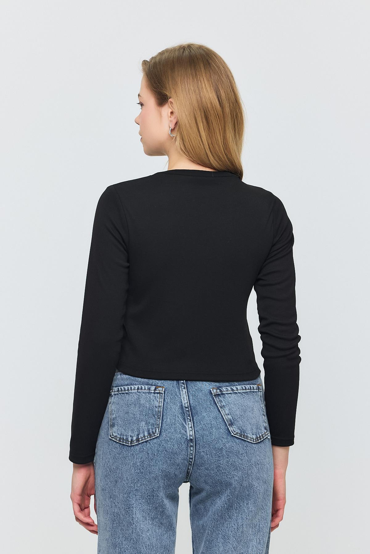 2132 Bisiklet Yaka Bluz Siyah - 5