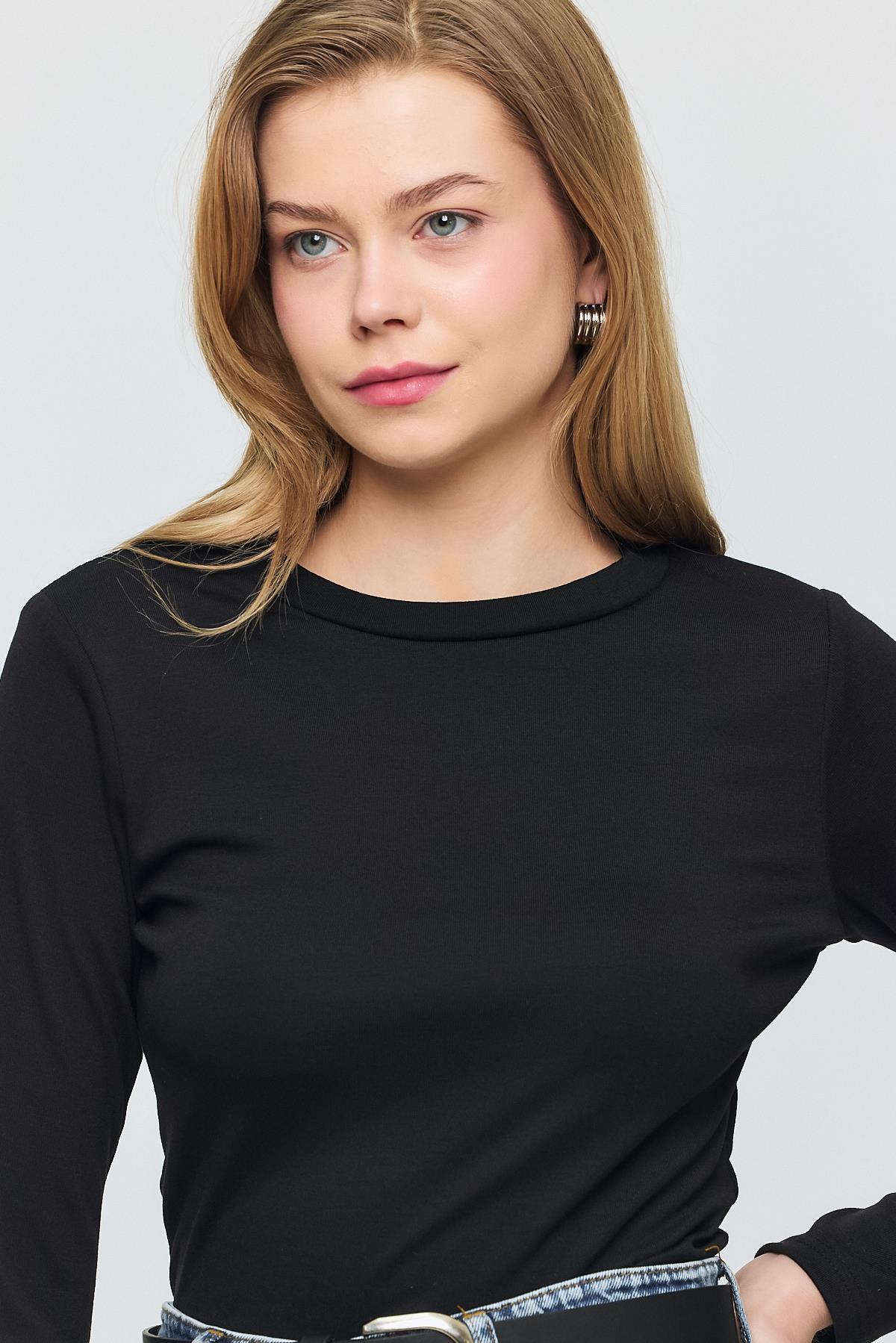 2132 Bisiklet Yaka Bluz Siyah - 6