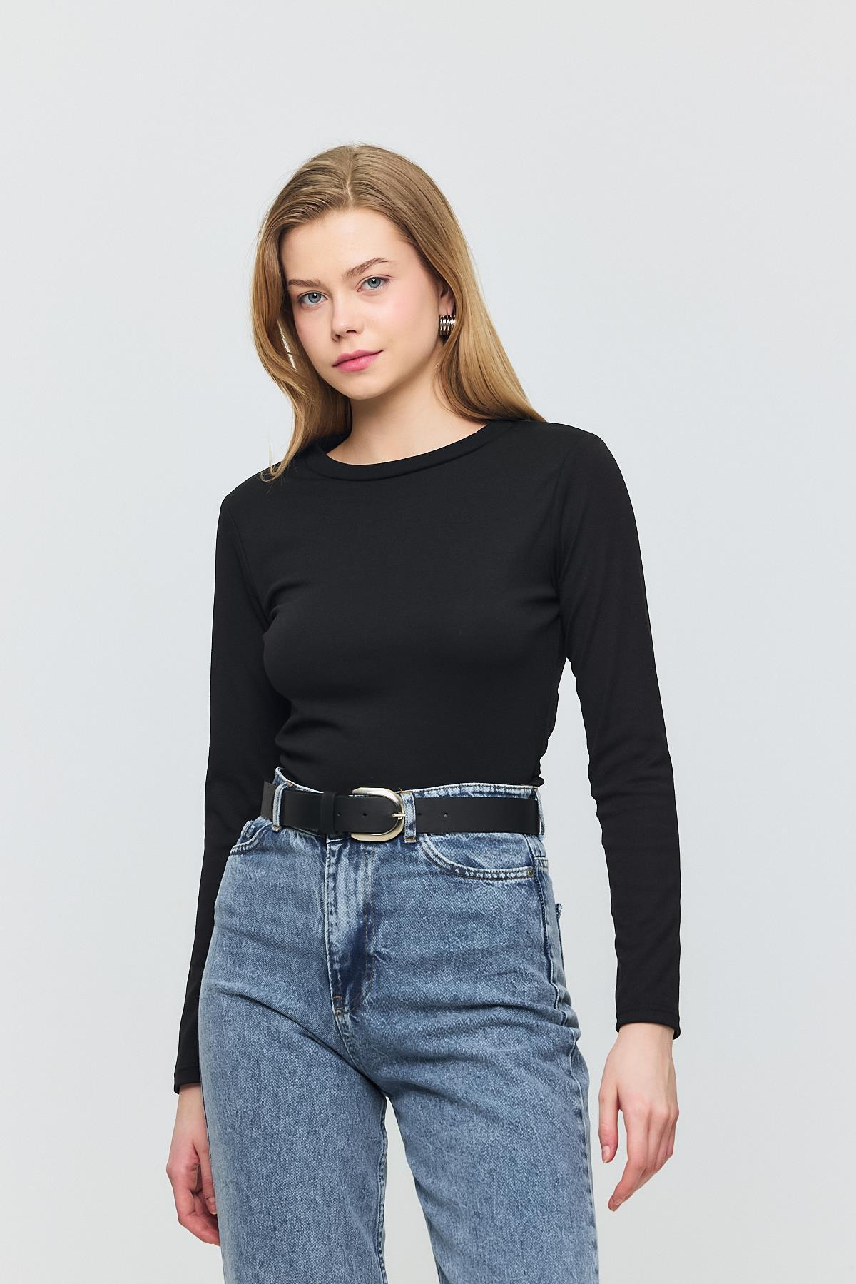 2132 Bisiklet Yaka Bluz Siyah - 8