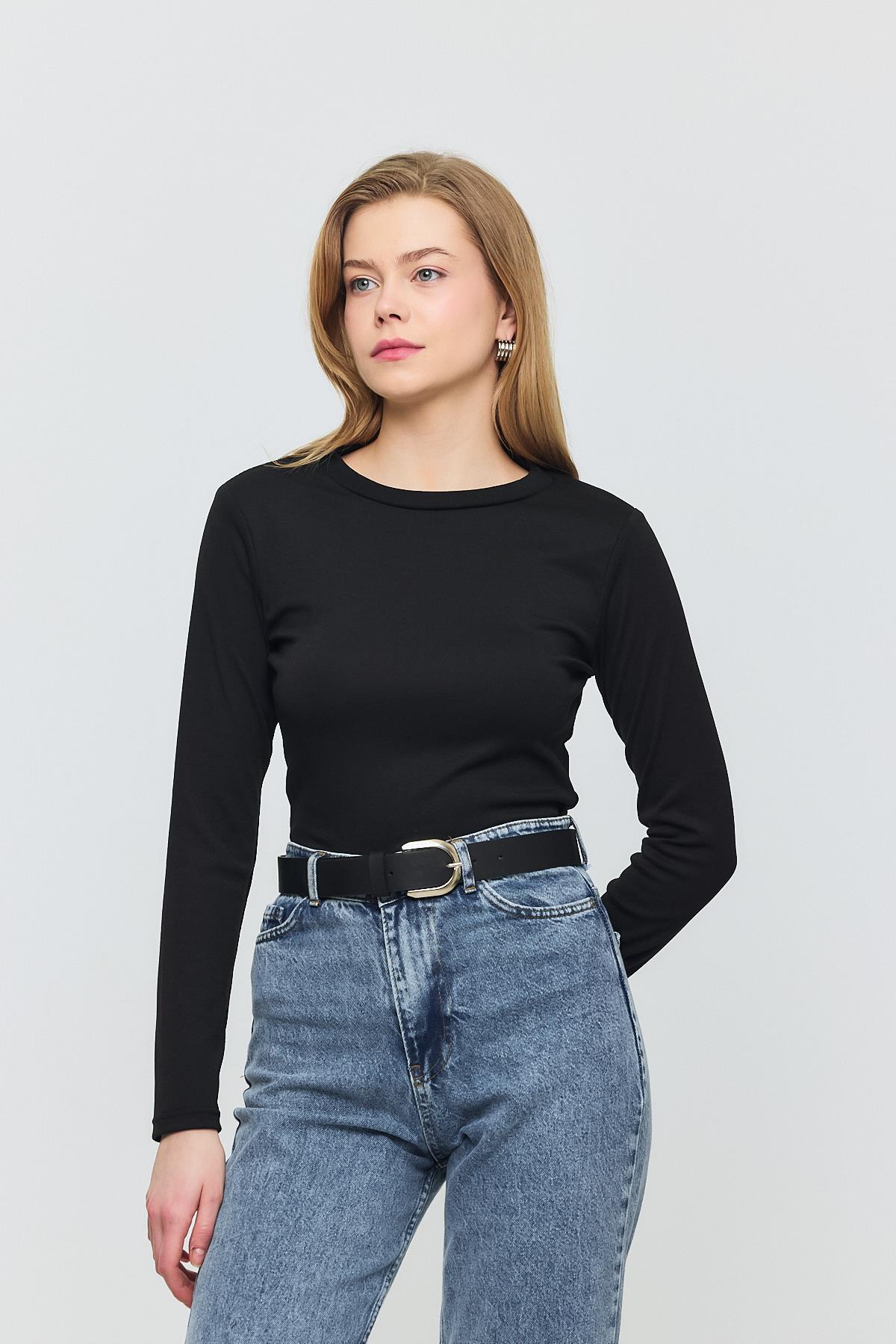 Siyah Bisiklet Yaka Bluz 2132 - 1