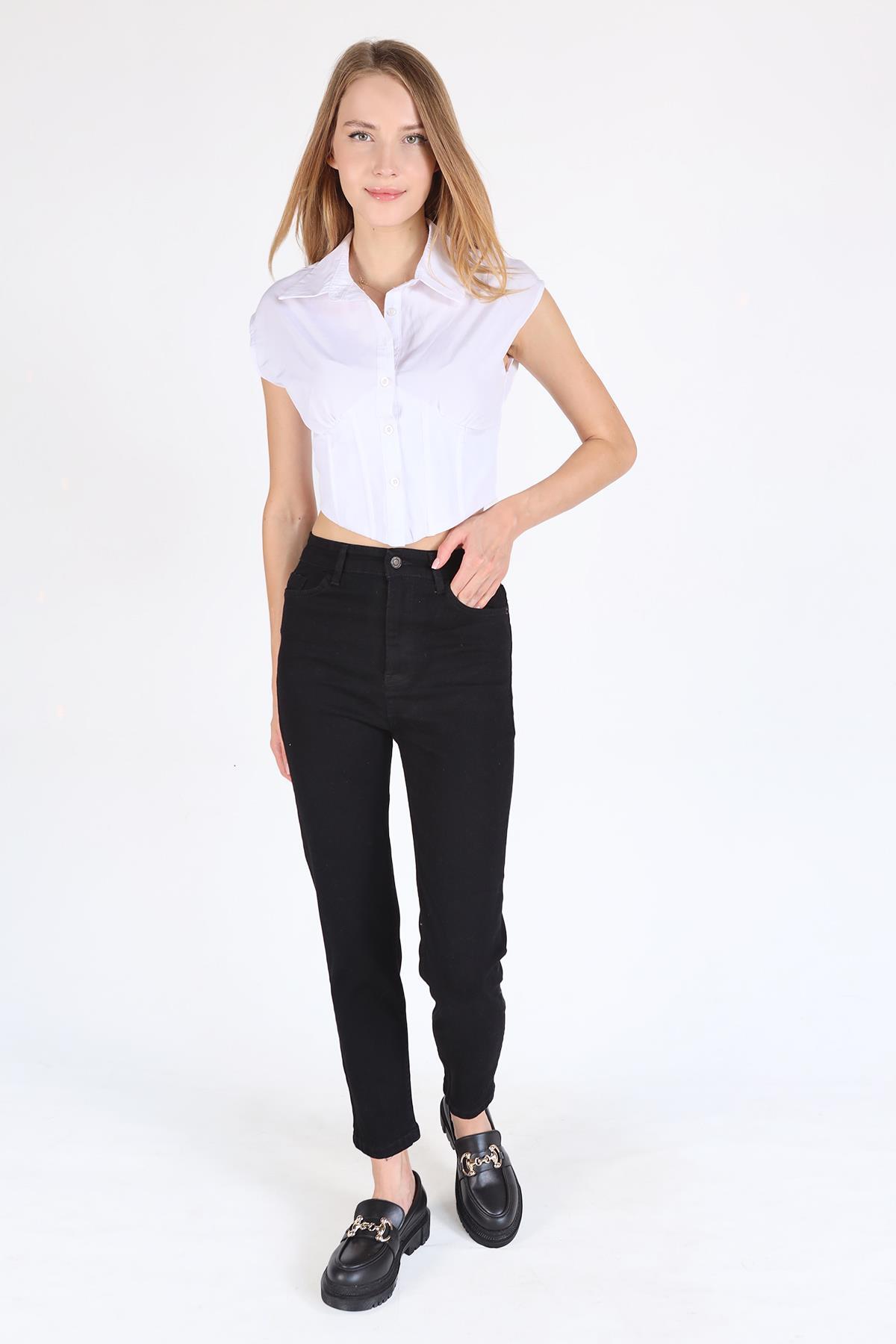 Siyah Yüksek Bel Mom Jean 11121 