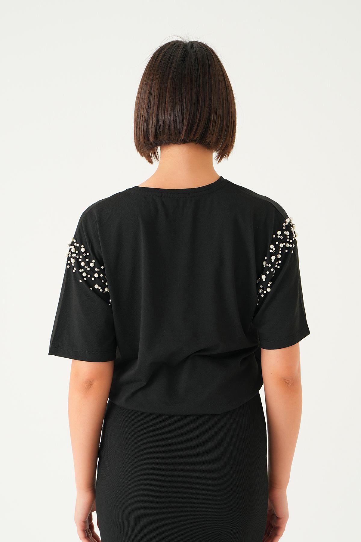 21430 Kol İncili Tişört Siyah - 4