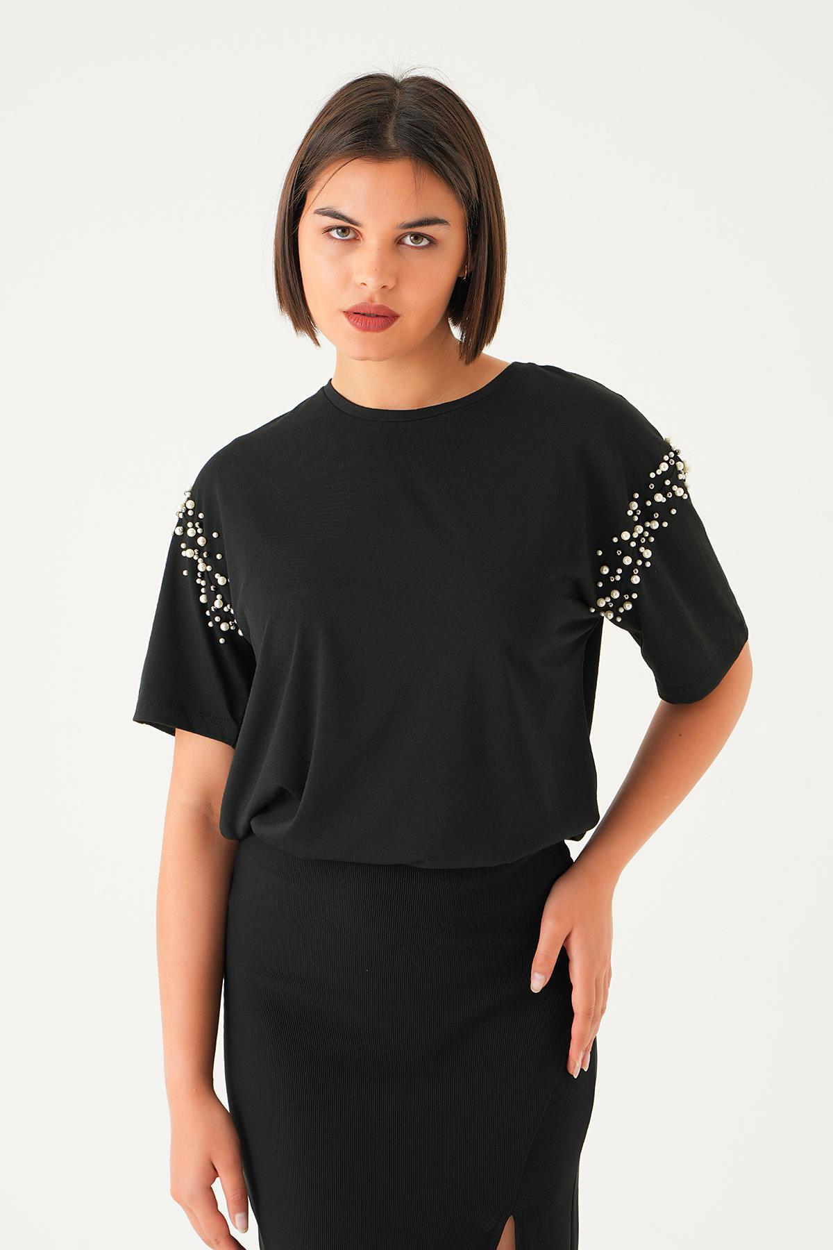21430 Kol İncili Tişört Siyah - 6