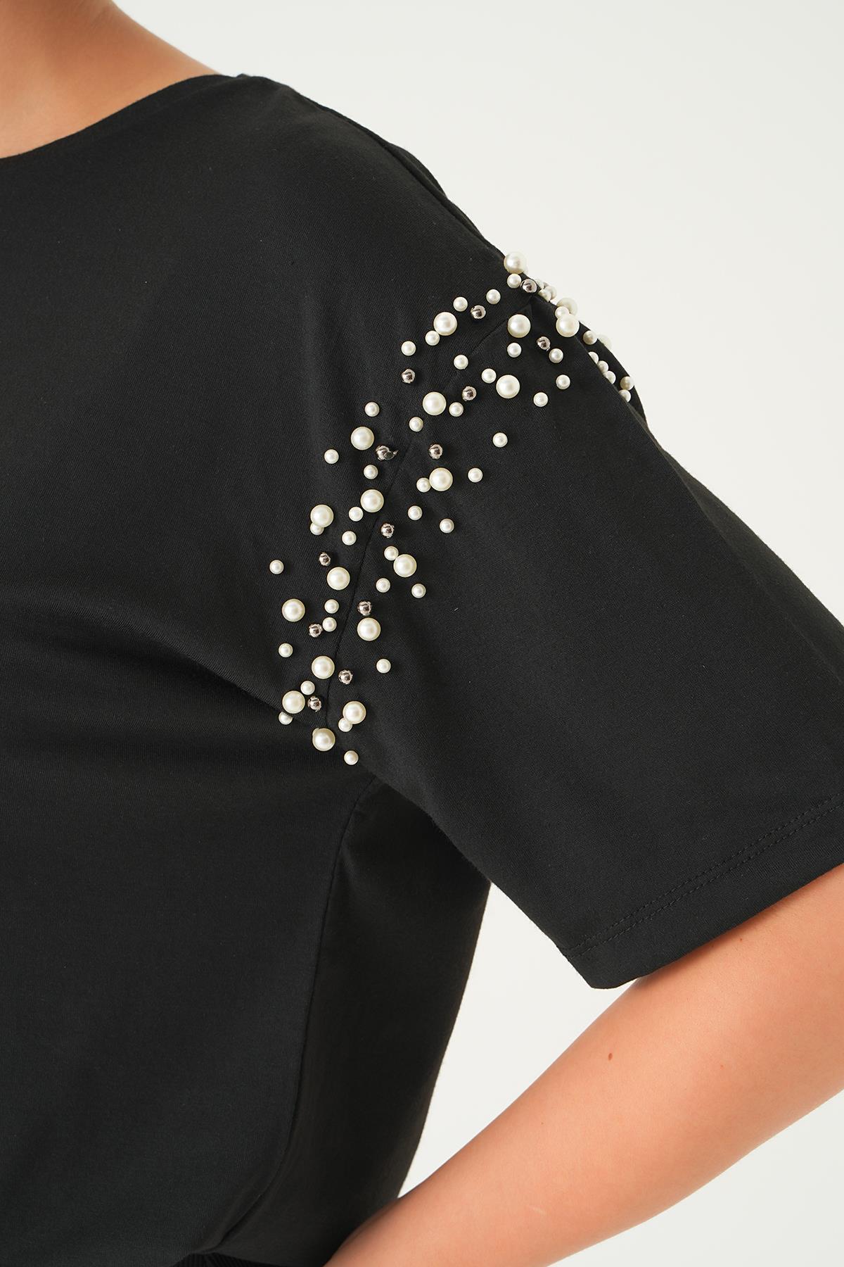 Siyah Kol İncili Tişört 21430 - 5