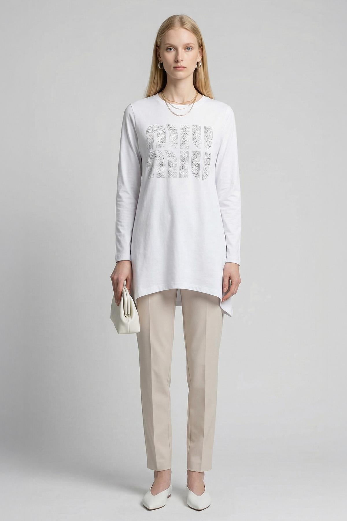 2146M Baskılı Tunik Beyaz - 1