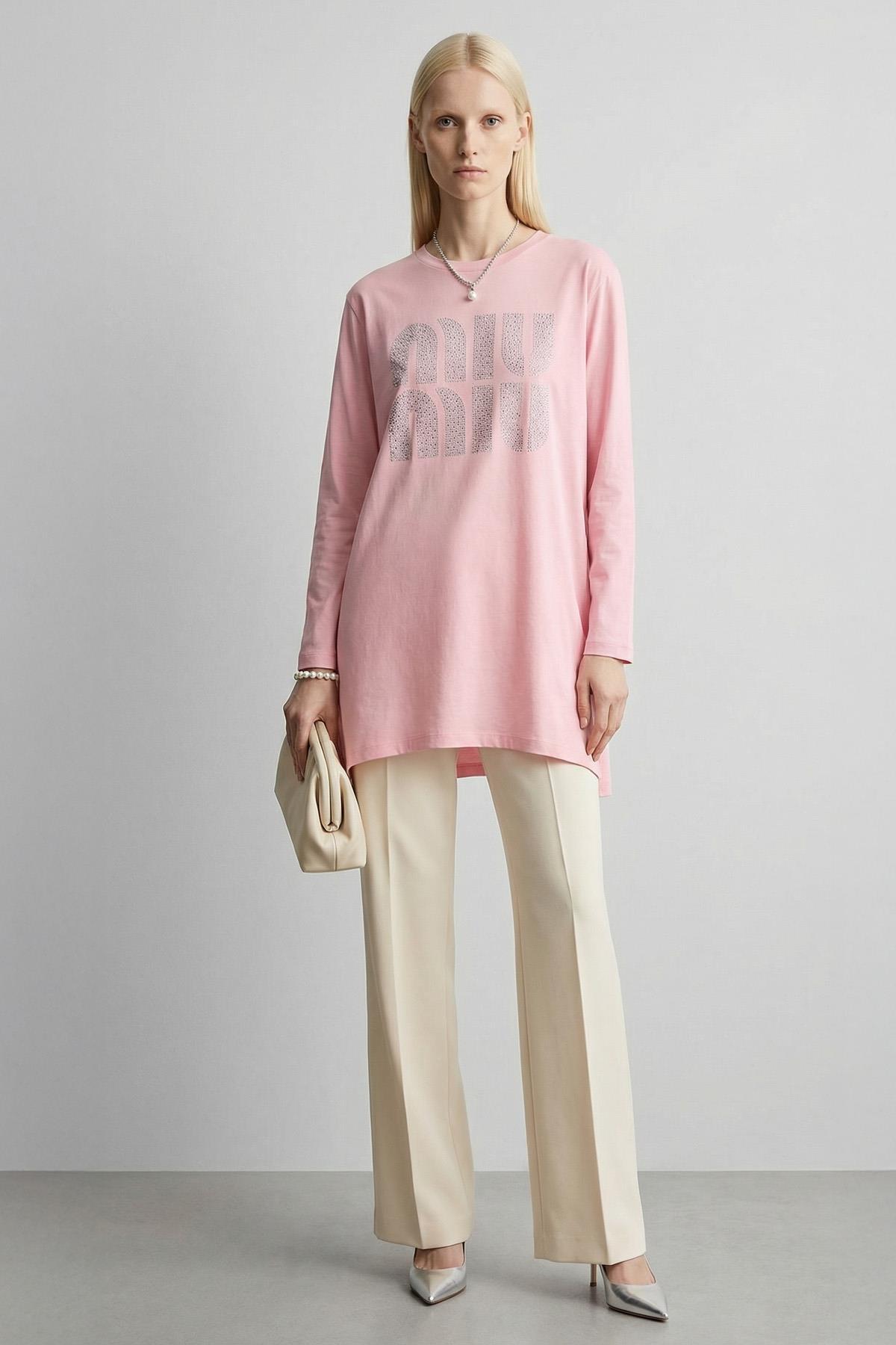 2146M Baskılı Tunik Pembe - RAYS