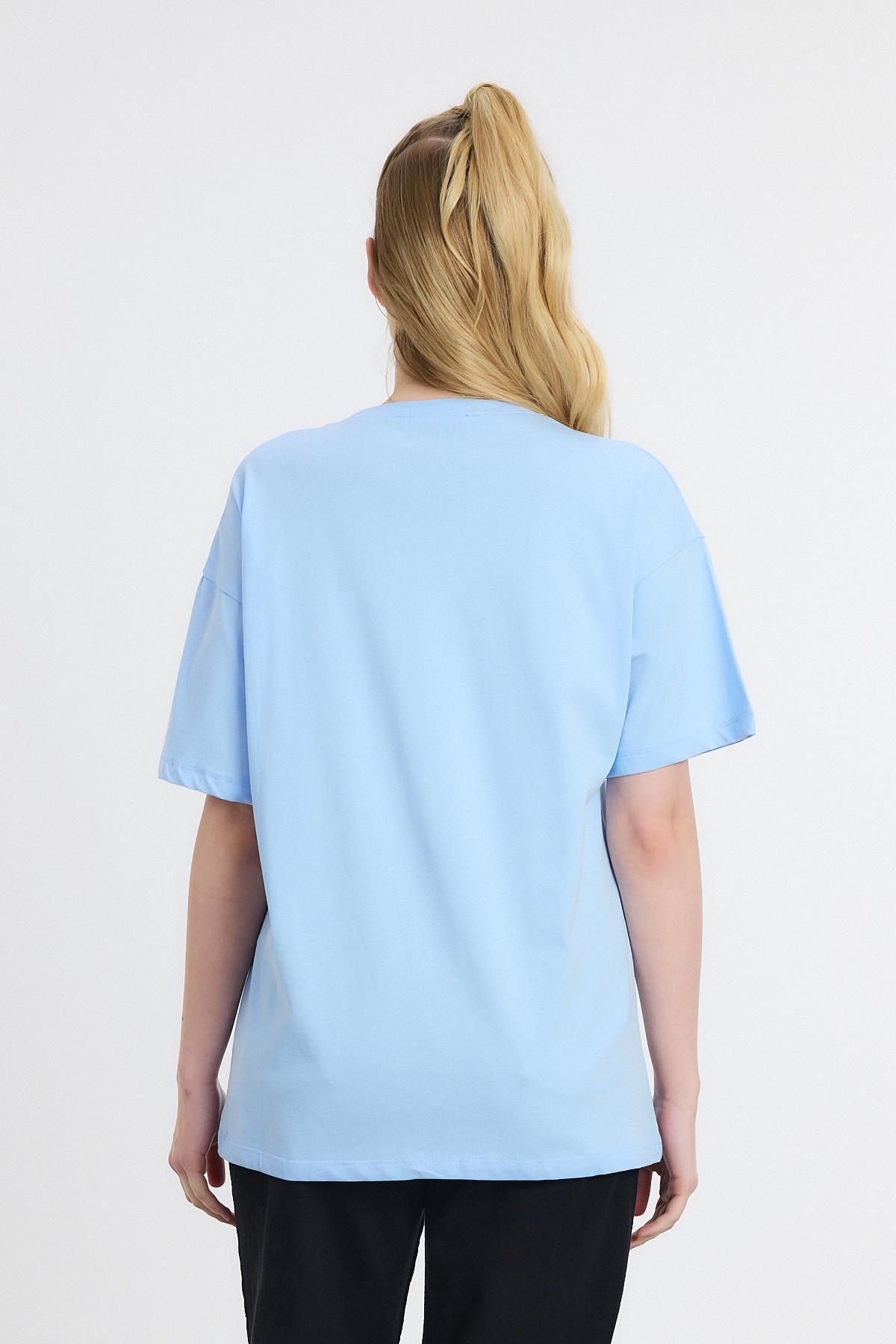 Mavi Kalp Nakışlı Bisiklet Yaka Tişört 2150-11M - 5