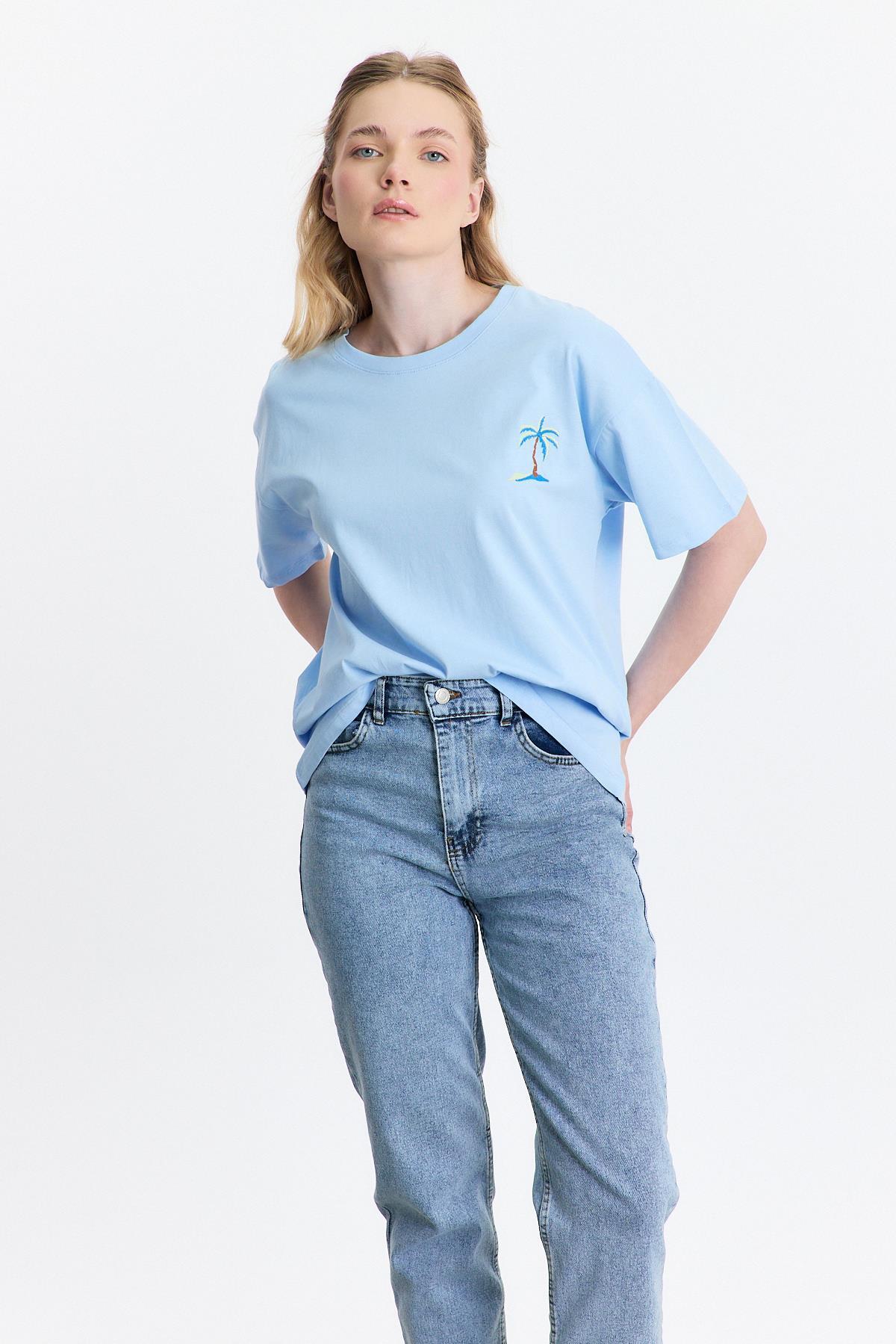 Mavi Bisiklet Yaka Nakışlı Tişört 2150-16M - 2