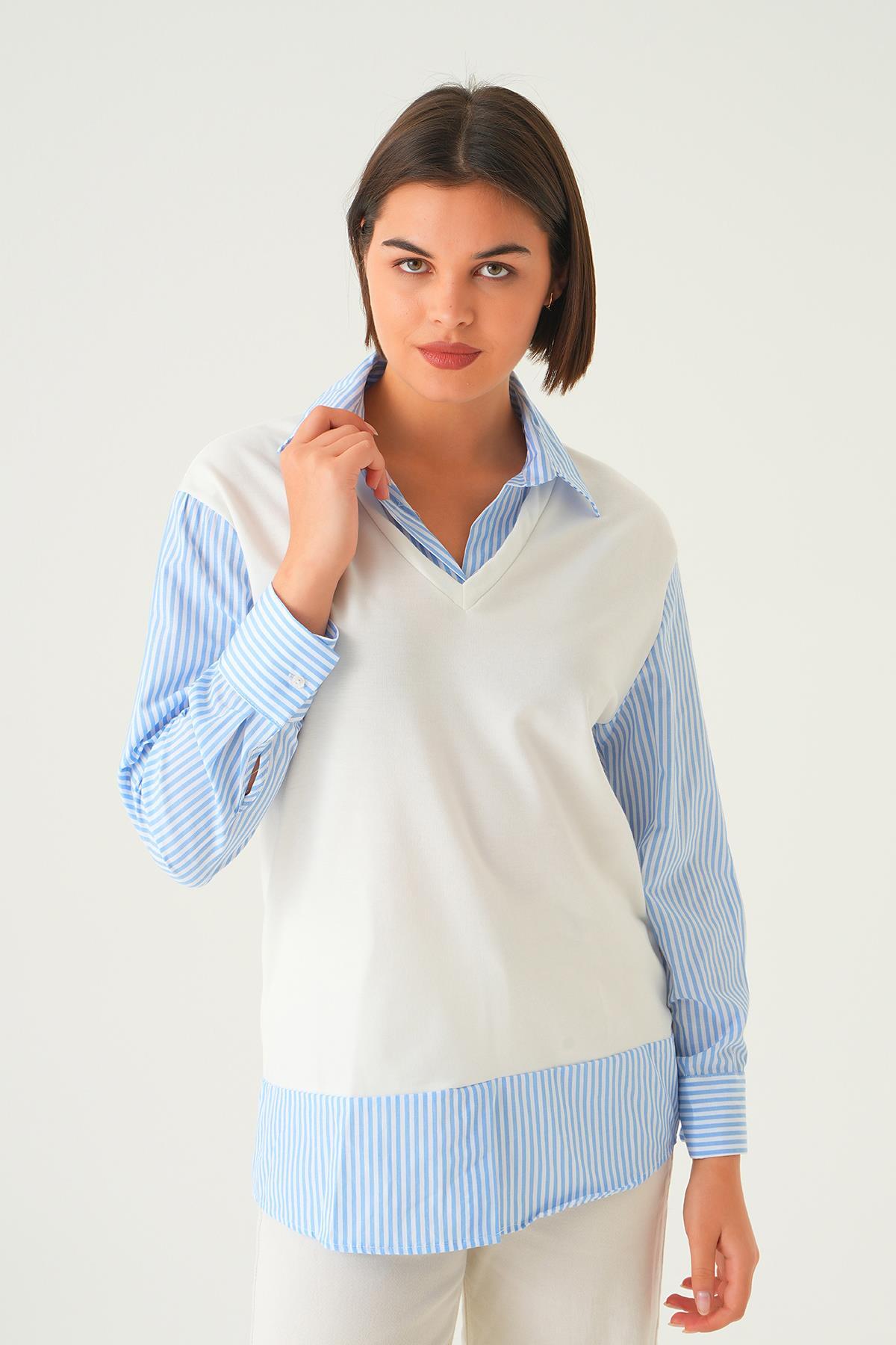 Açık Mavi Gömlek Detay Bluz 21521 - 1