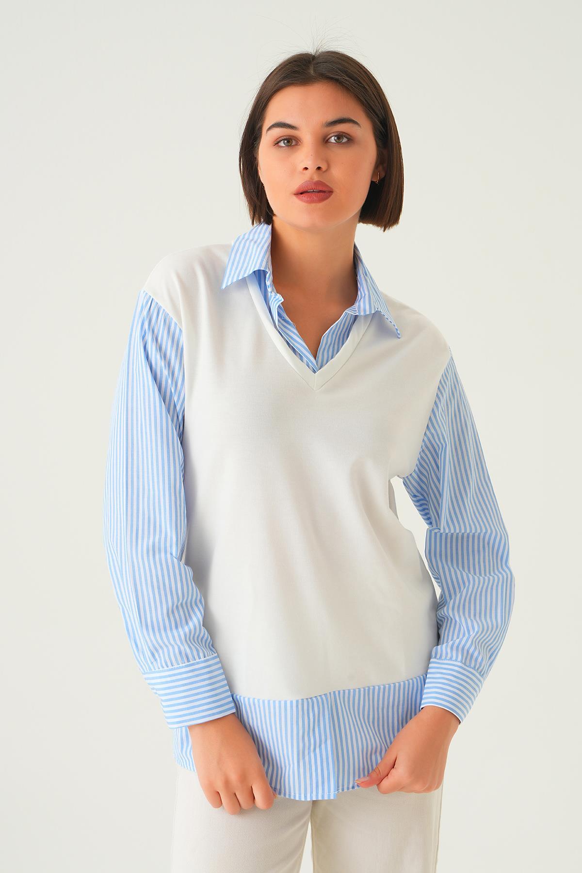 Açık Mavi Gömlek Detay Bluz 21521 - 2