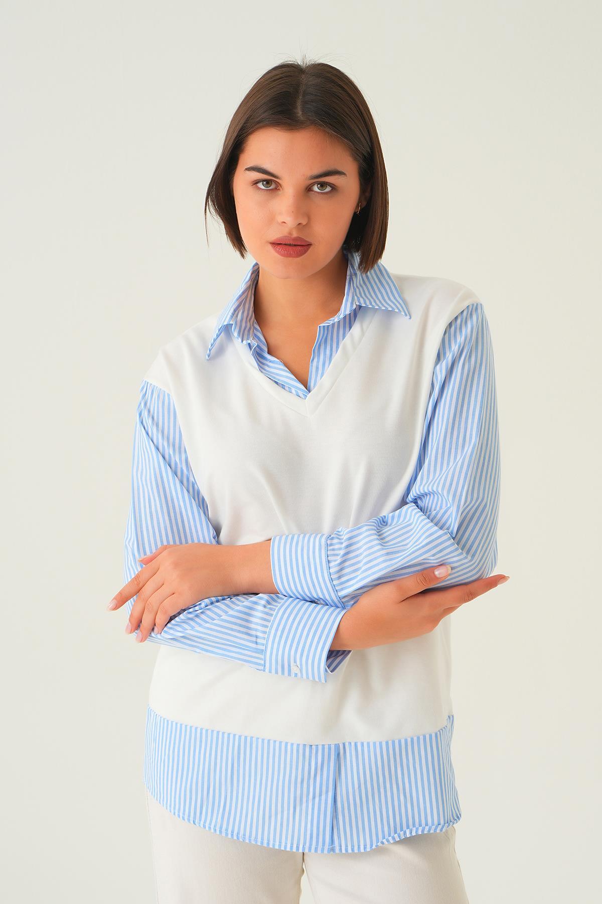 Açık Mavi Gömlek Detay Bluz 21521 - 4