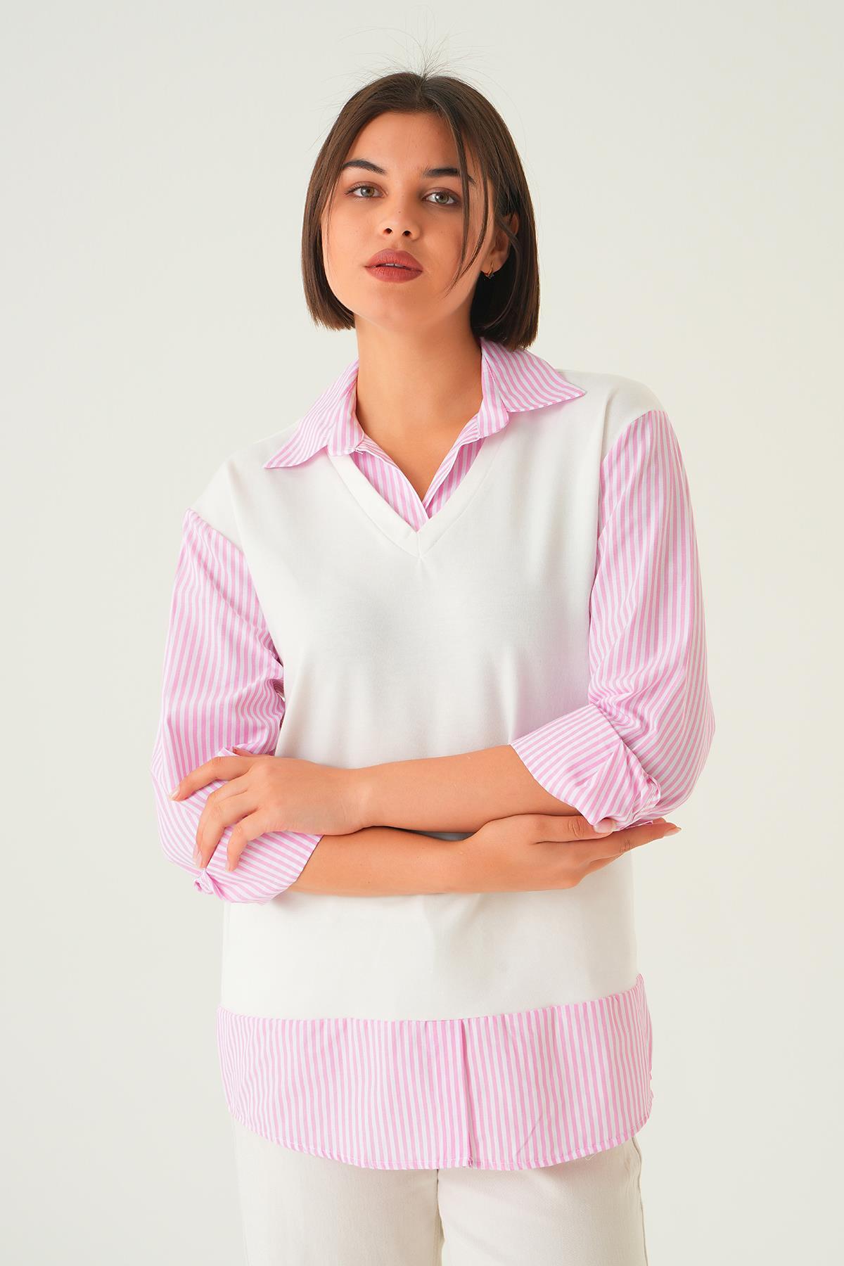 Pembe Gömlek Detay Bluz 21521 - 1