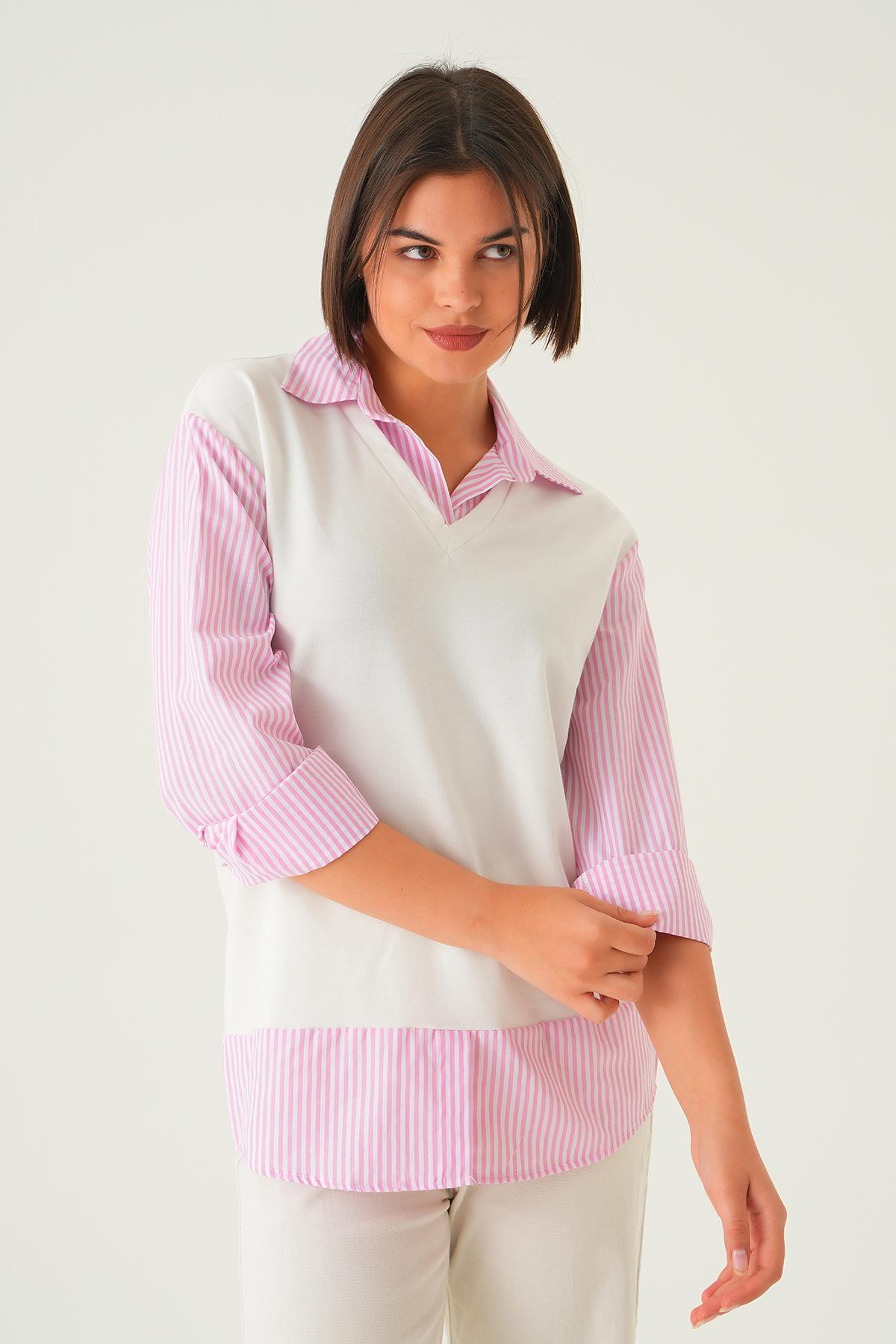 Pembe Gömlek Detay Bluz 21521 - 3