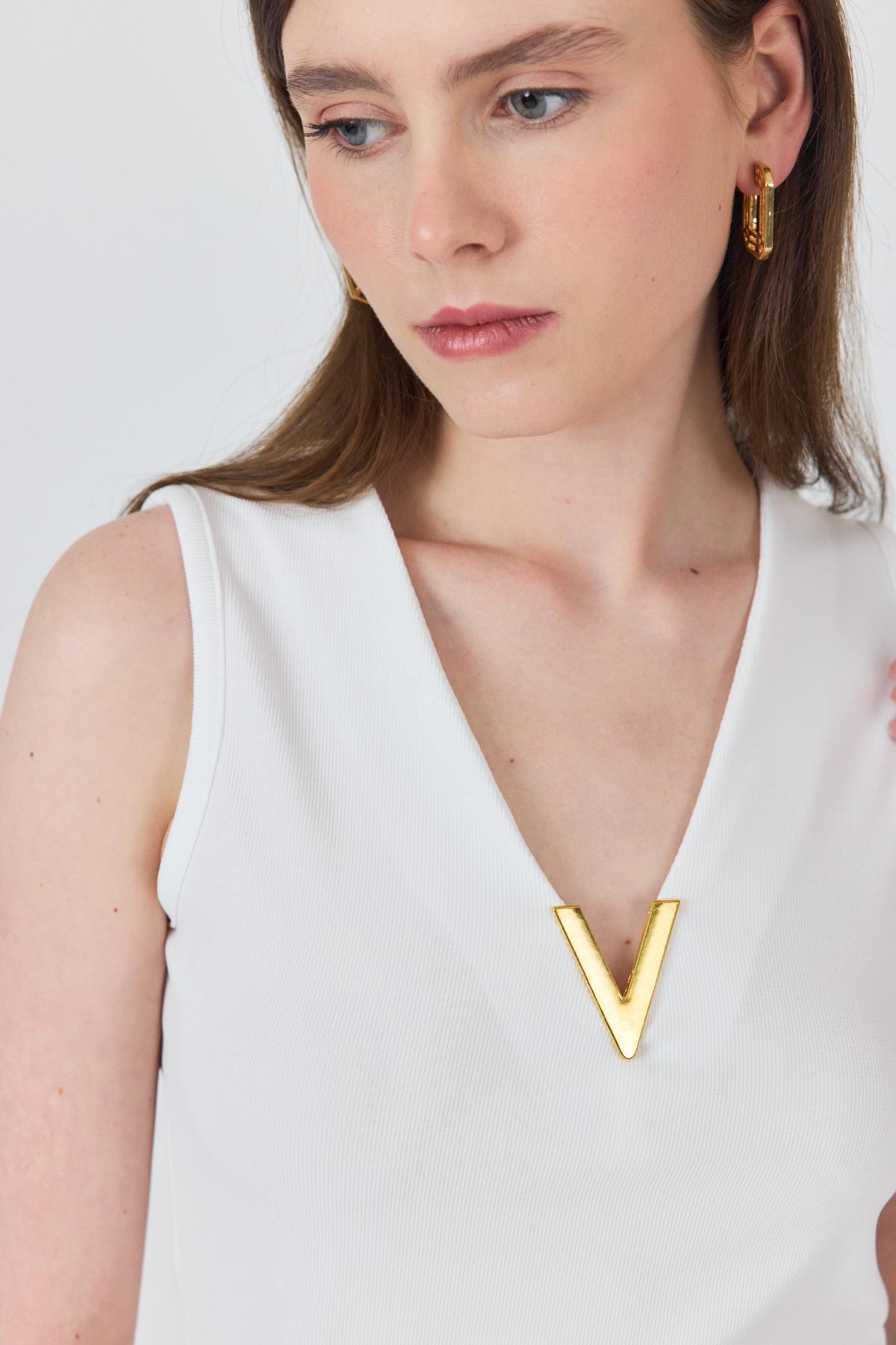 Beyaz Aksesuar Detaylı Kolsuz Kadın Bluz 21545 - 4