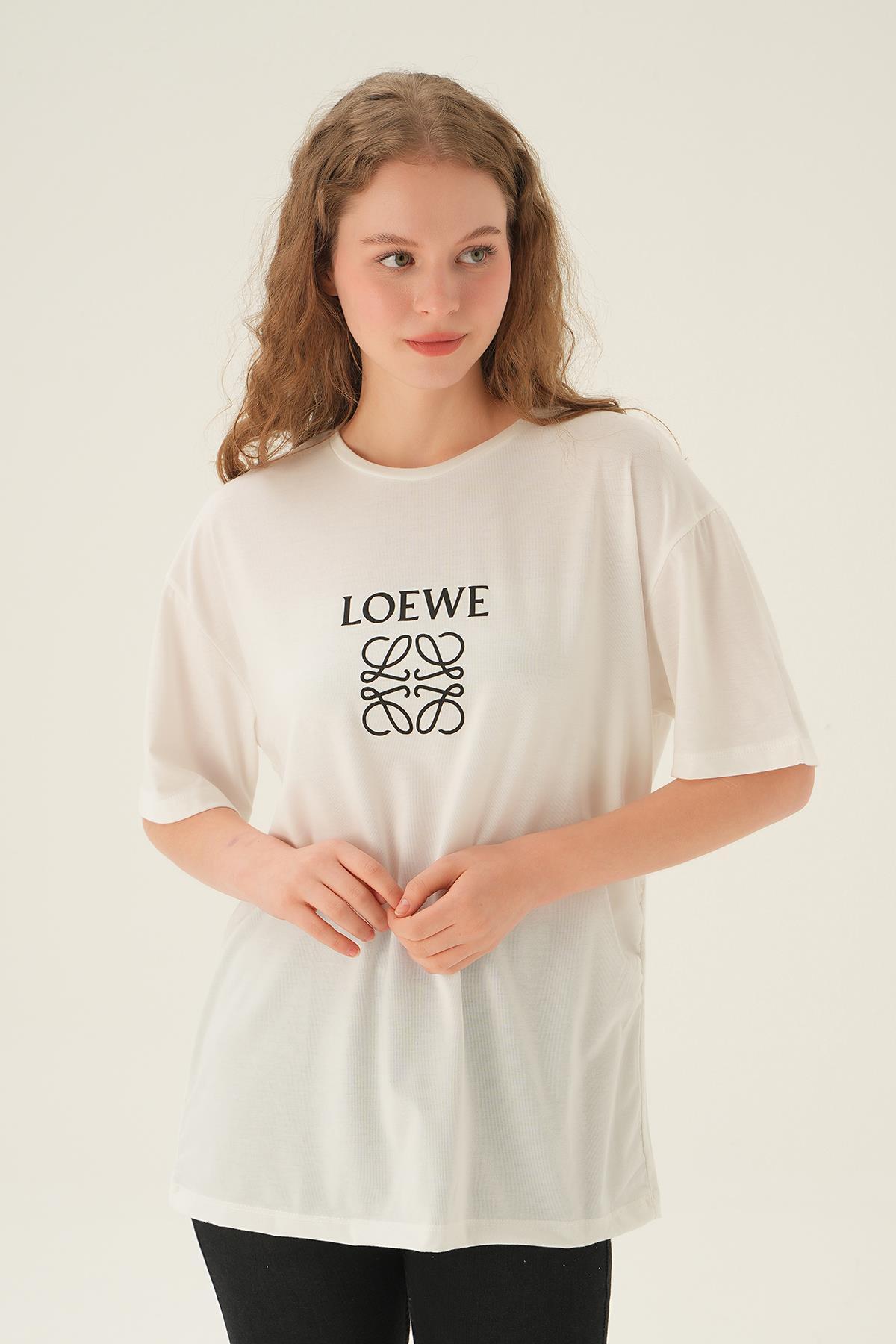 Ekru Loewe Baskı Tişört 21552 - 2
