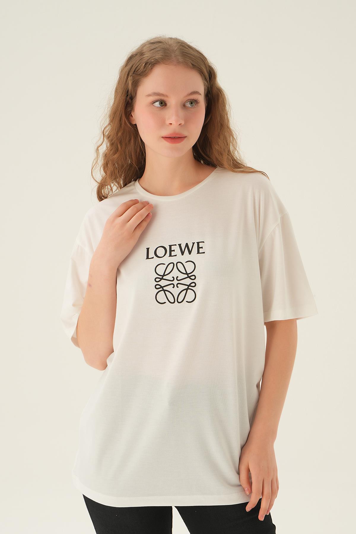 Ekru Loewe Baskı Tişört 21552 - 4