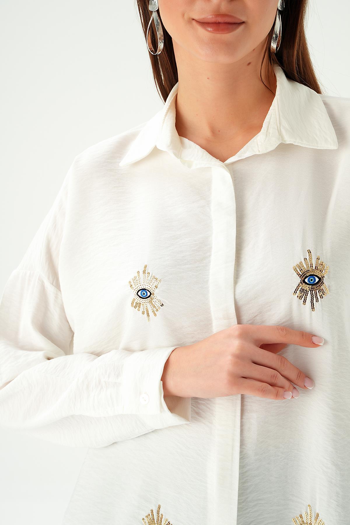 2156 Nakış Detay Gömlek Ekru - 5