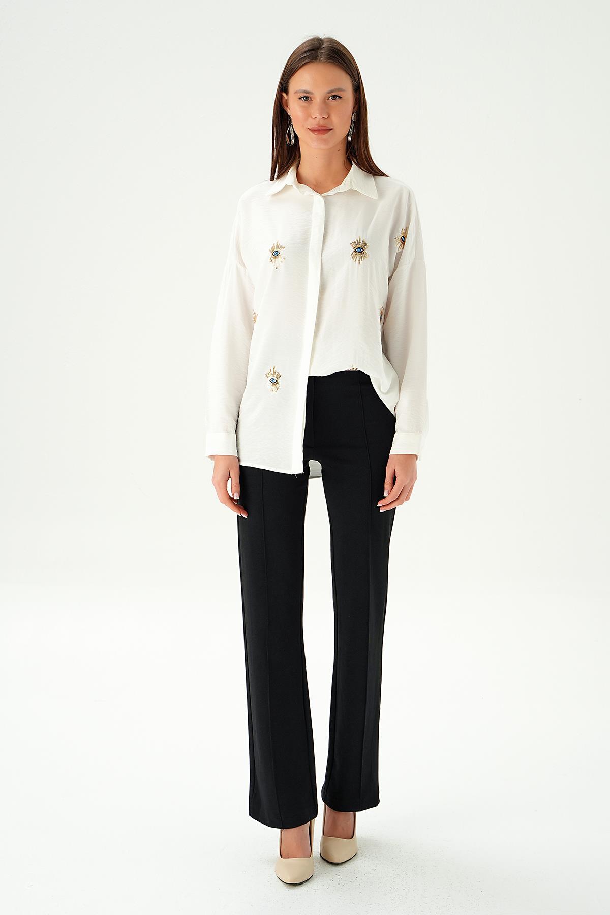 2156 Nakış Detay Gömlek Ekru - 6