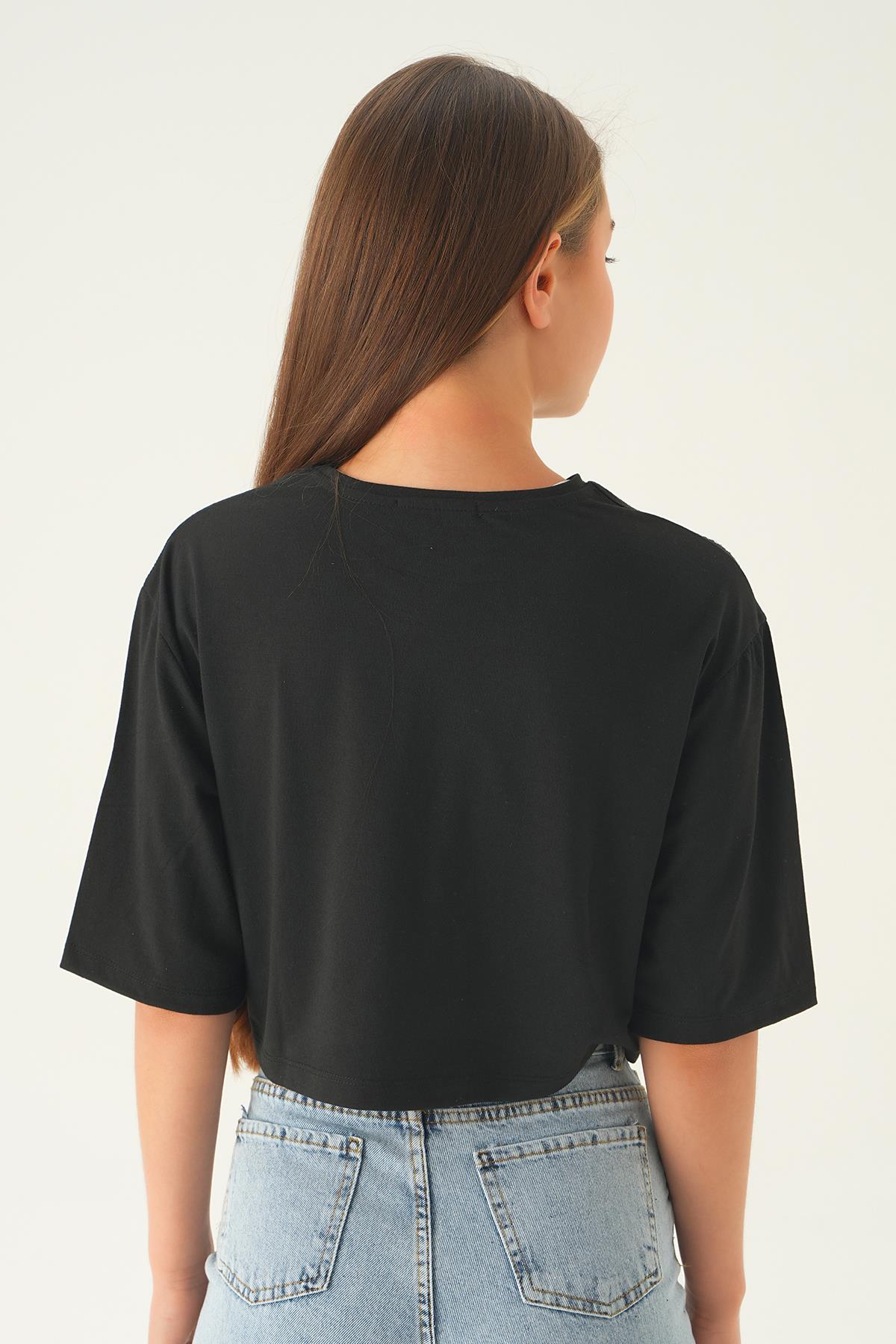 21569 Oversize Taşlı Tişört Siyah - 5