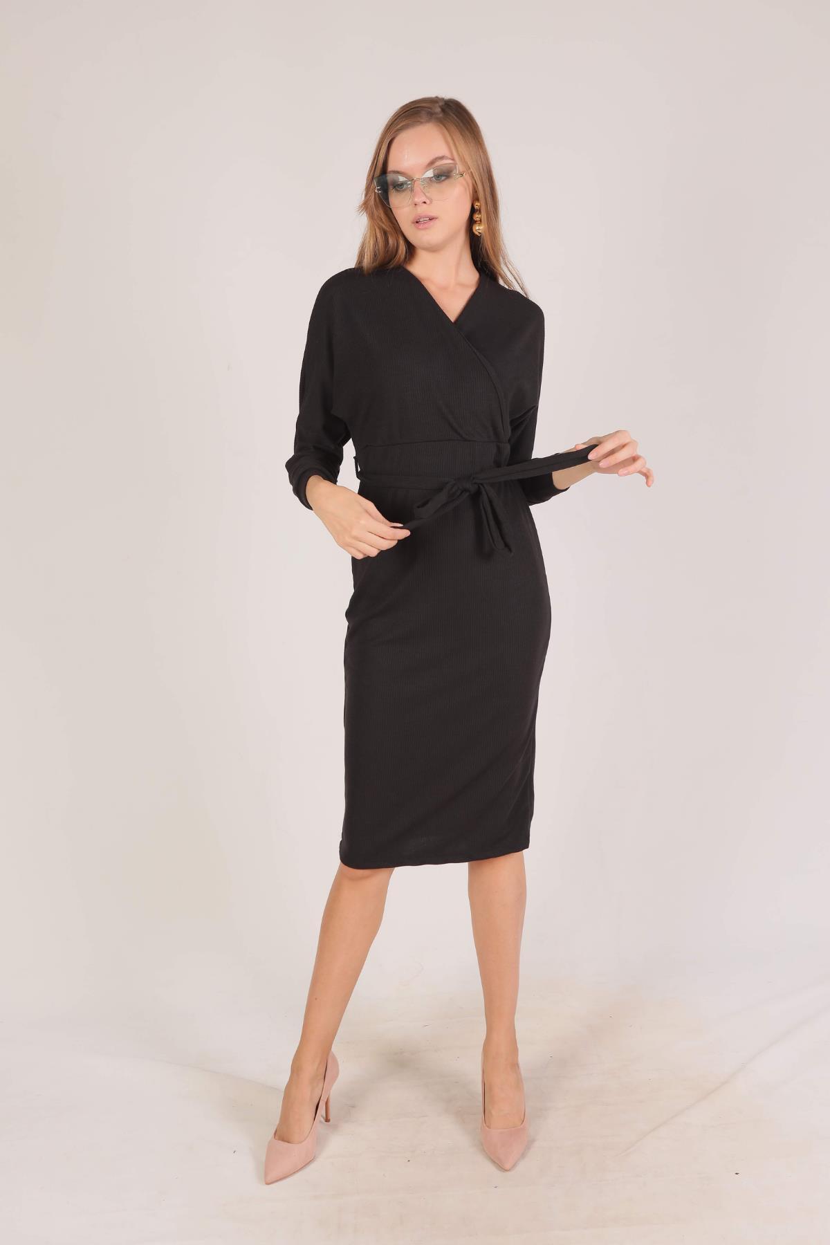 2164 Yarasa Kol Elbise Siyah 