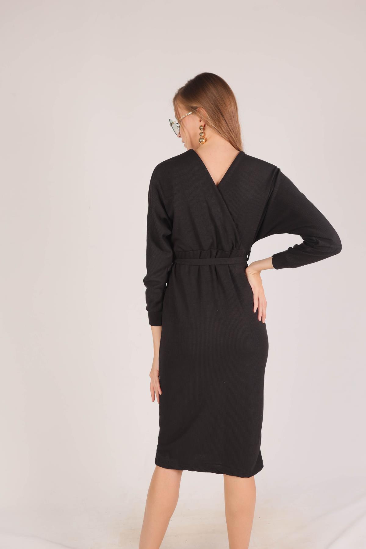 2164 Yarasa Kol Elbise Siyah - 4